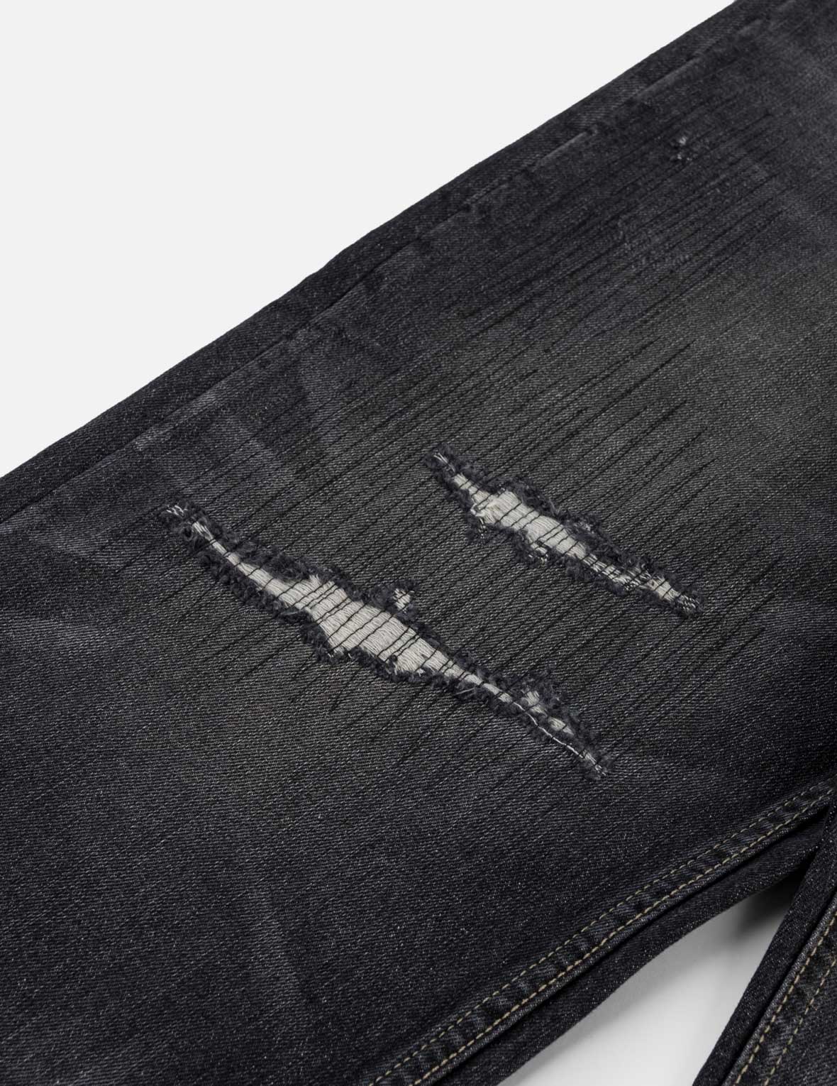 ダメージ加工 漢字「戎」プリントジーンズ