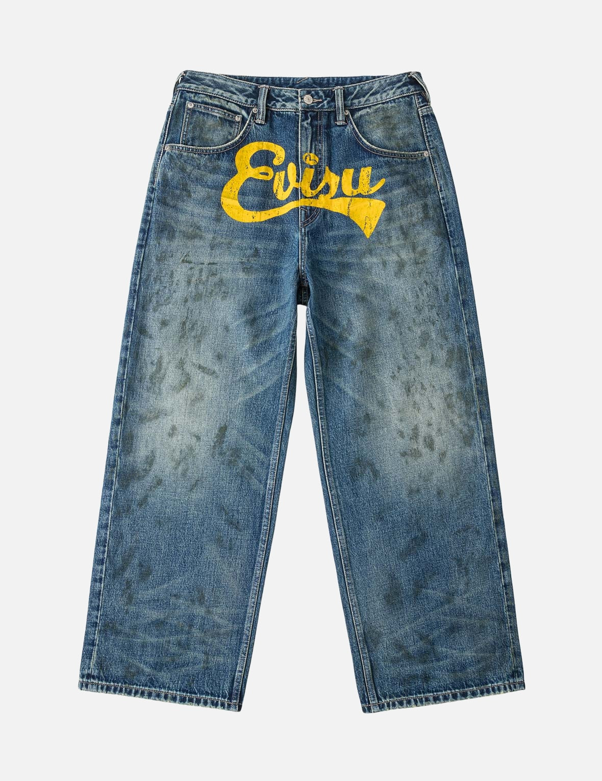 オイルステイン EVISUロゴ ルーズフィットジーンズ