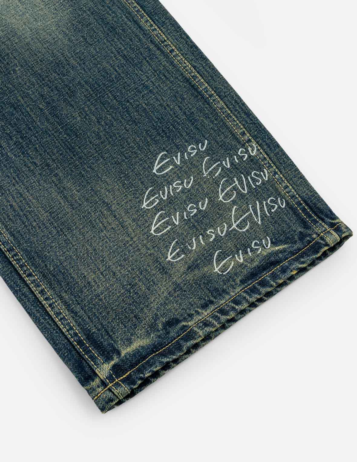 Dark Green Washed Graphic Loose Fit Jeans