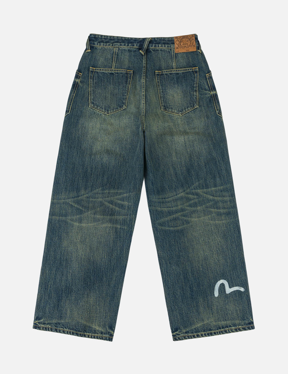 Dark Green Washed Graphic Loose Fit Jeans