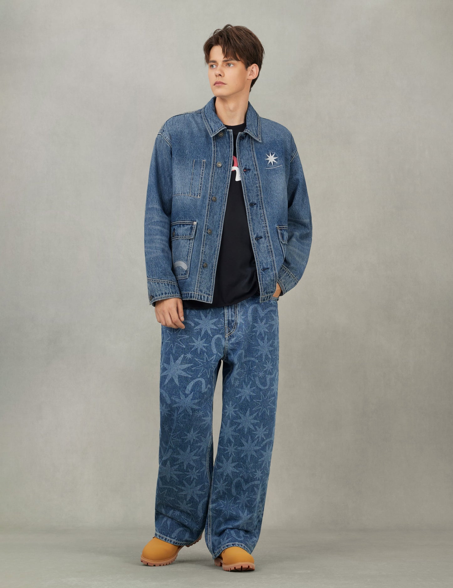 EVISU X GDC オールオーバーウォッシュドプリント リラックスフィット ジーンズ
