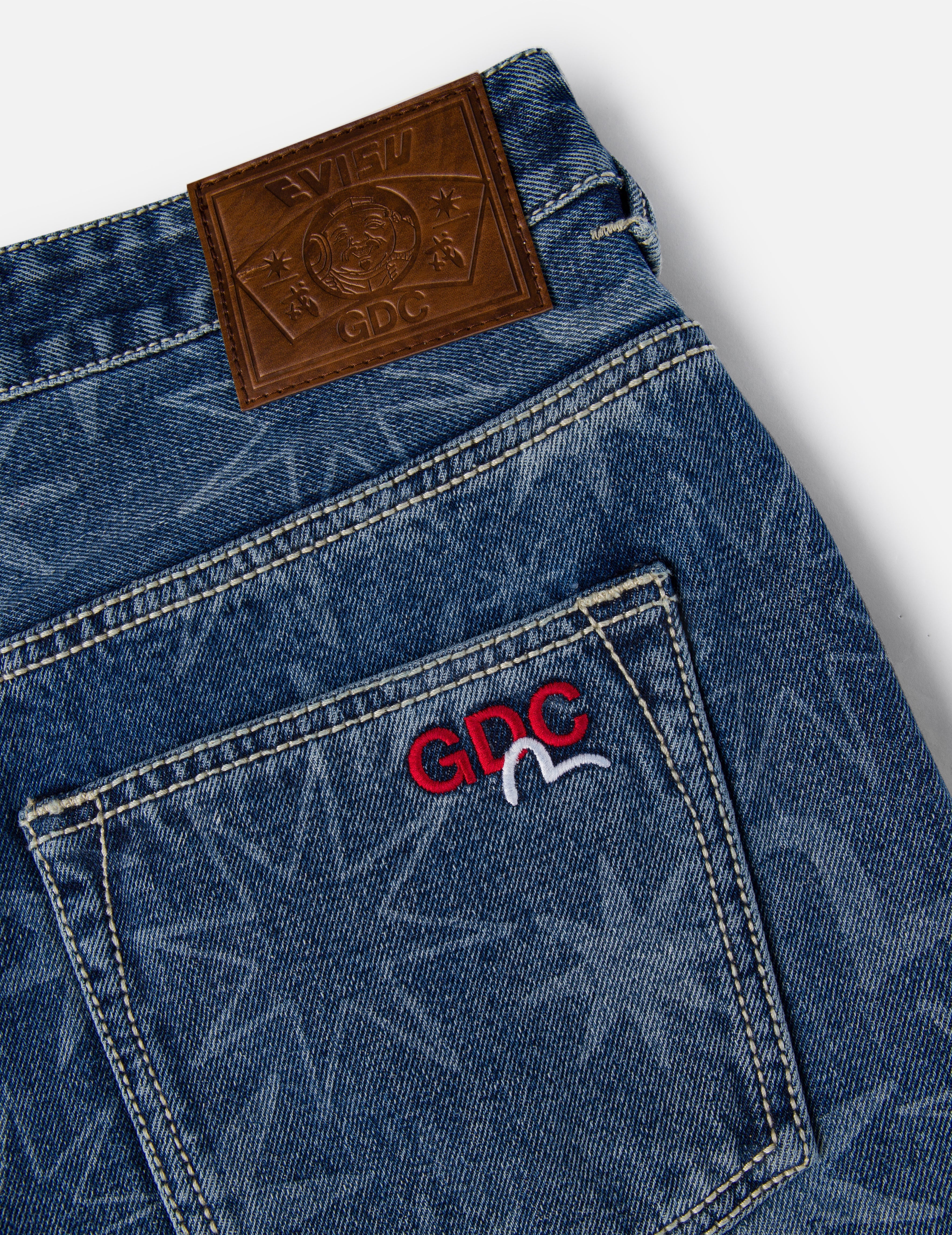 EVISU X GDC オールオーバーウォッシュドプリント リラックスフィット ジーンズ