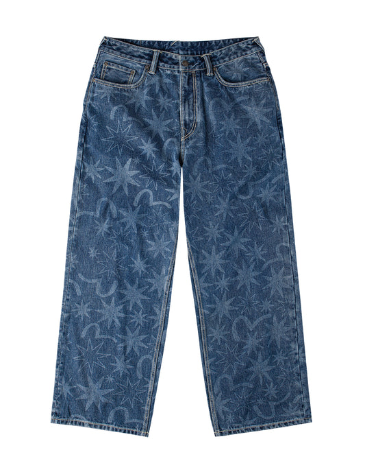 EVISU X GDC オールオーバーウォッシュドプリント リラックスフィット ジーンズ