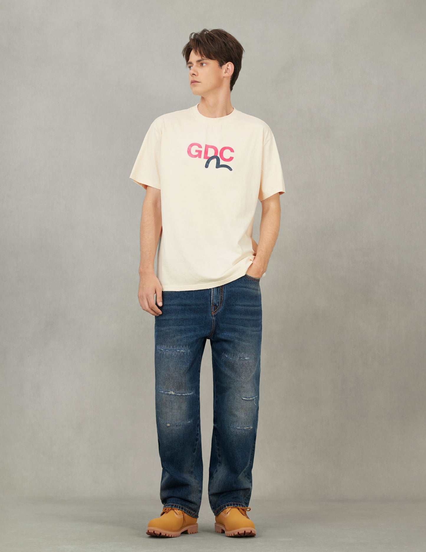 EVISU X GDC ダーティーウォッシュド リラックスフィット Tシャツ
