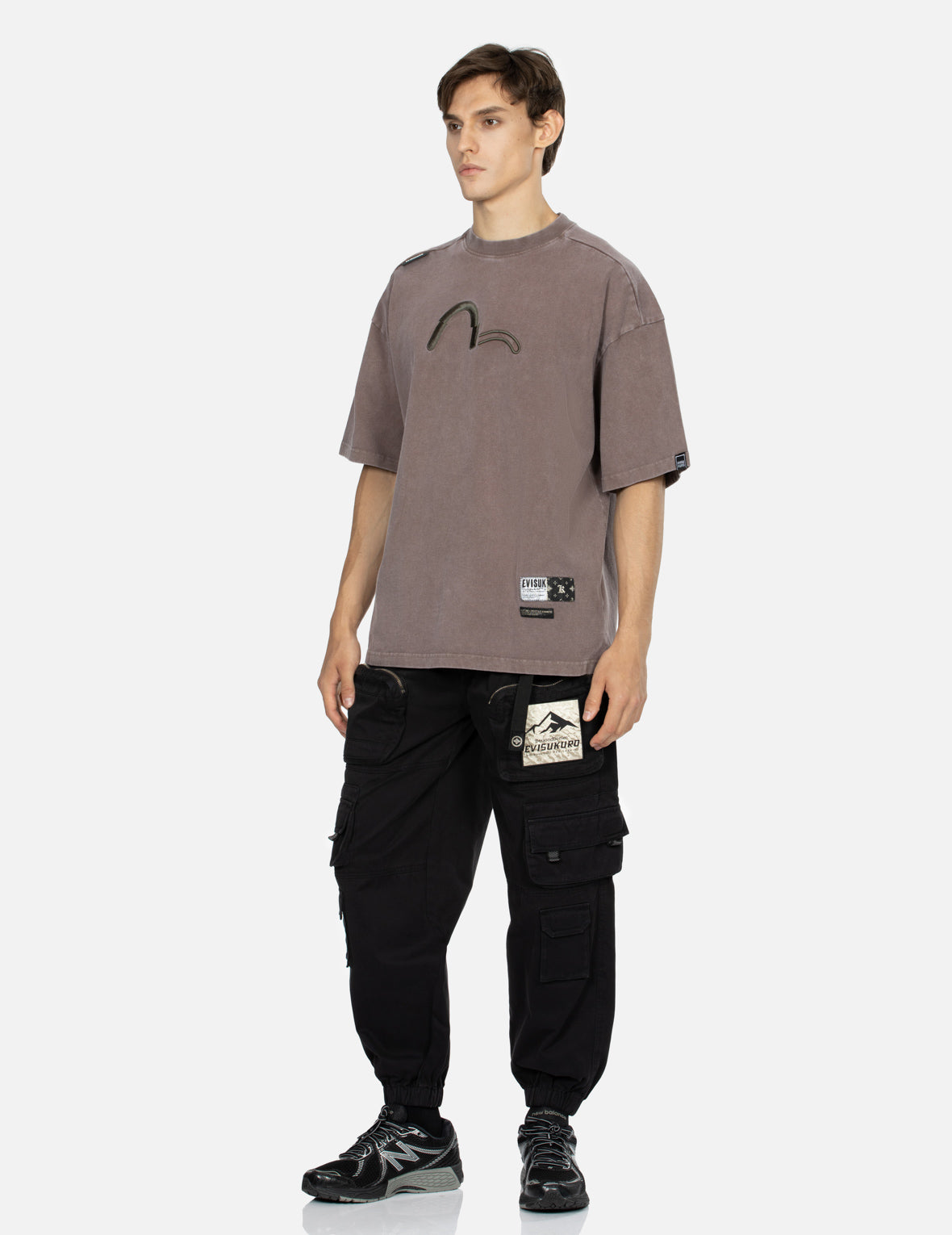 Seagull and Logo Embroidery Pigment Dyed Oversized T-shirt