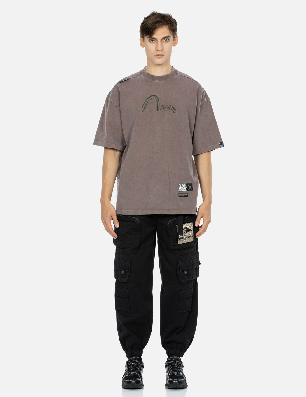 Seagull and Logo Embroidery Pigment Dyed Oversized T-shirt