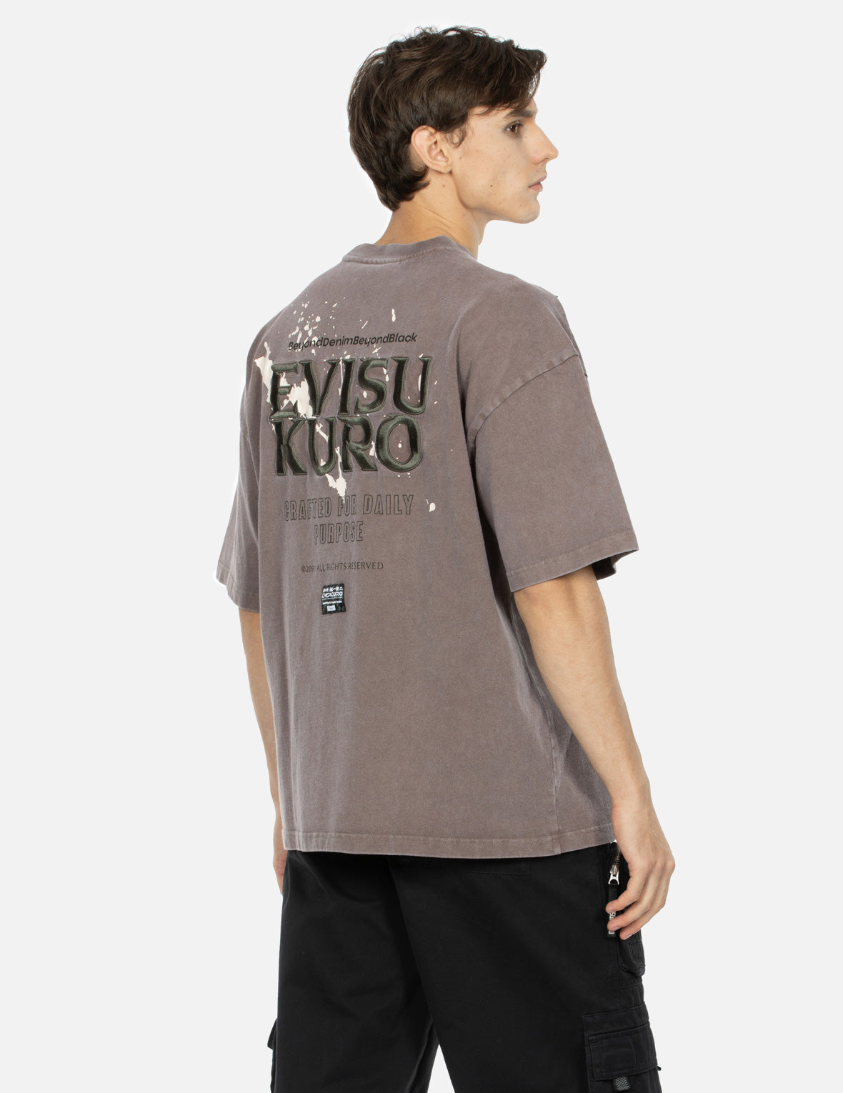 Seagull and Logo Embroidery Pigment Dyed Oversized T-shirt