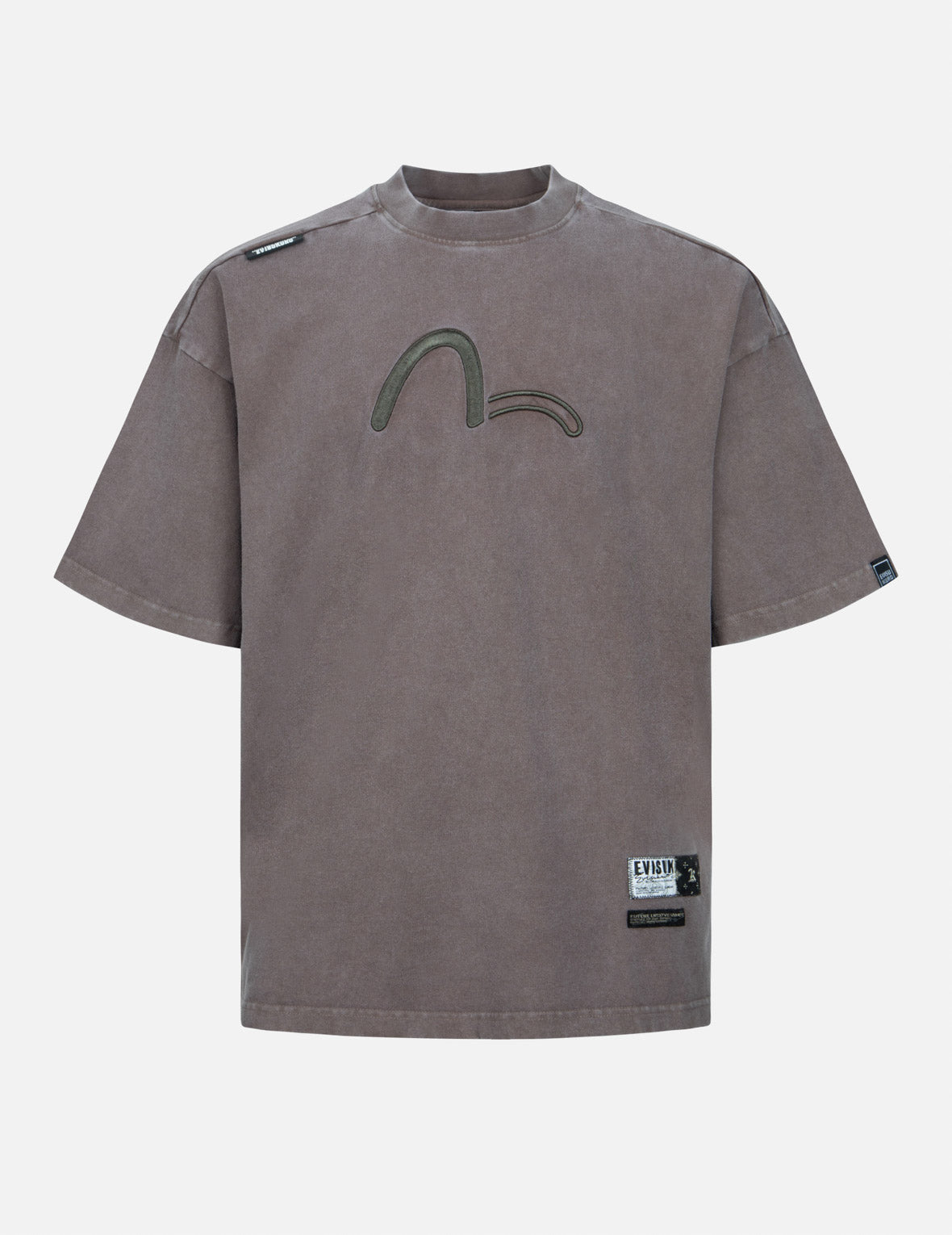 Seagull and Logo Embroidery Pigment Dyed Oversized T-shirt