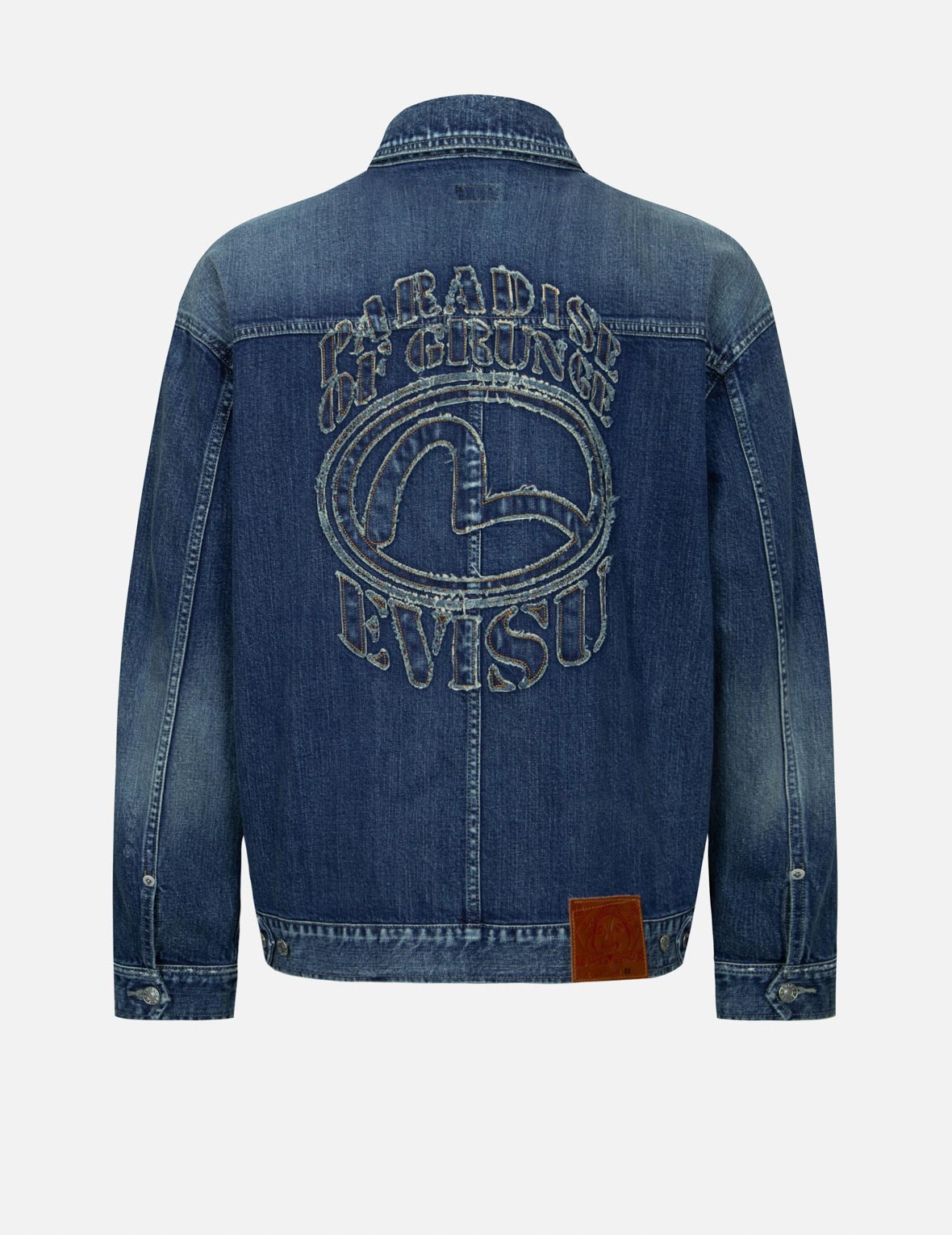 Grunge Style Logo and Seagull Appliqué Loose Fit Denim Jacket