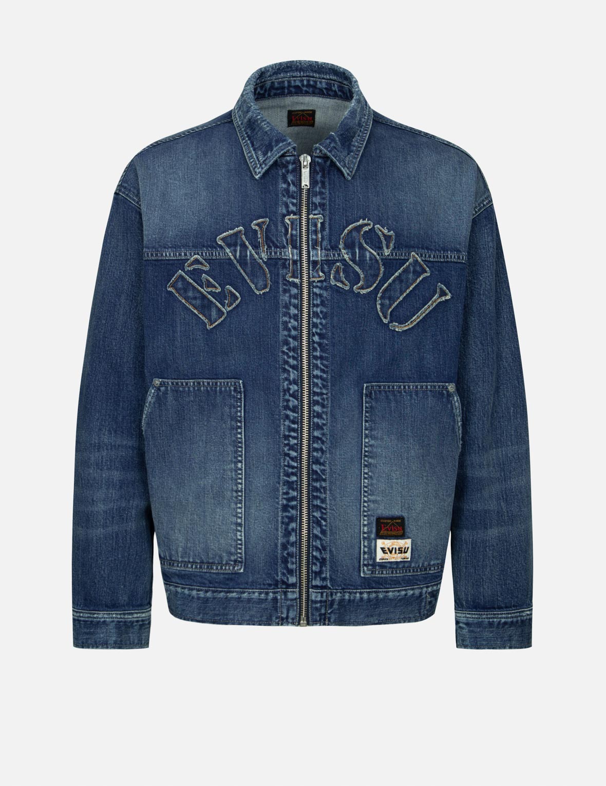 Grunge Style Logo and Seagull Appliqué Loose Fit Denim Jacket