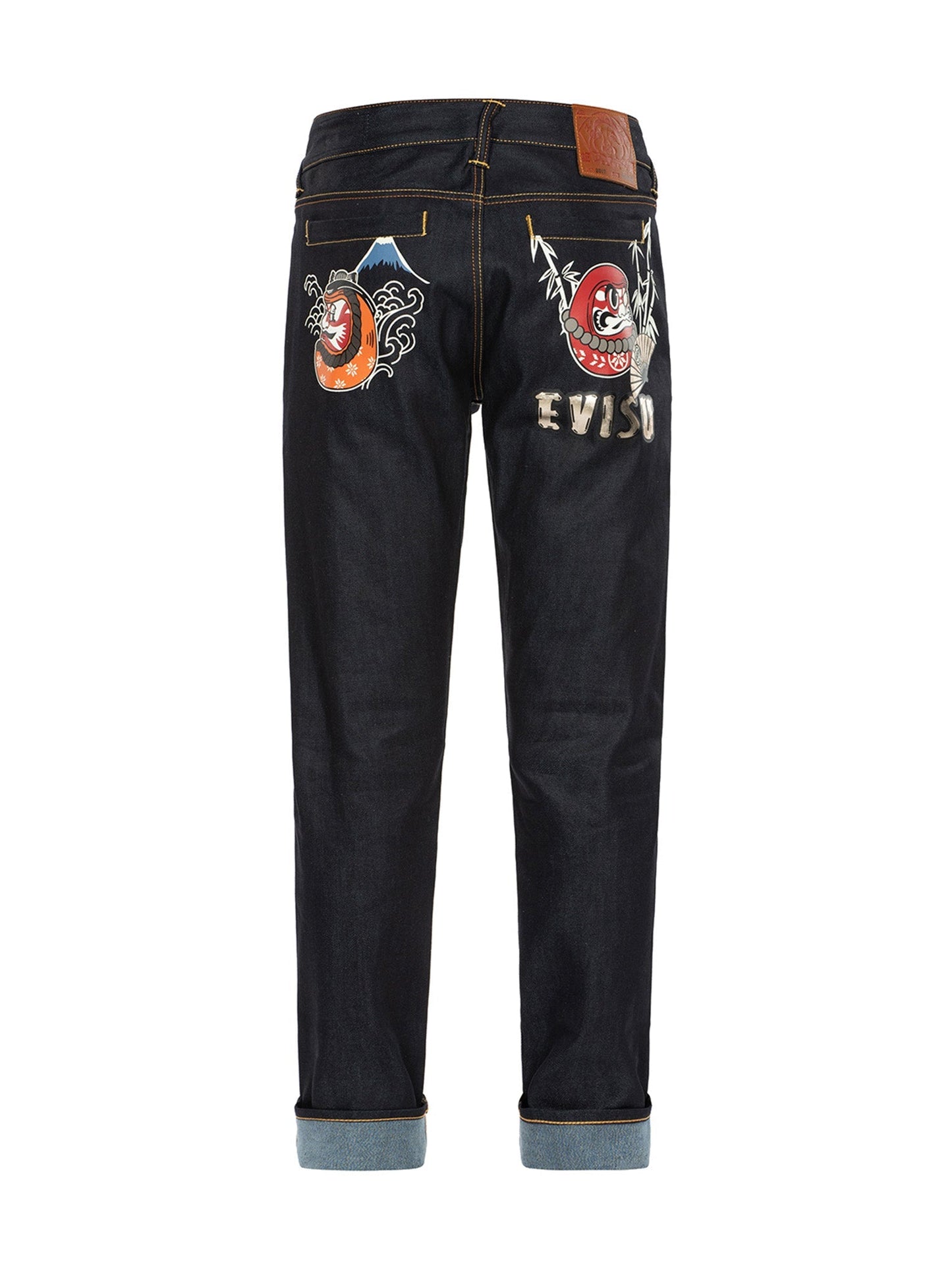 Kumadori Daruma Print Carrot Fit Denim Jeans #2017