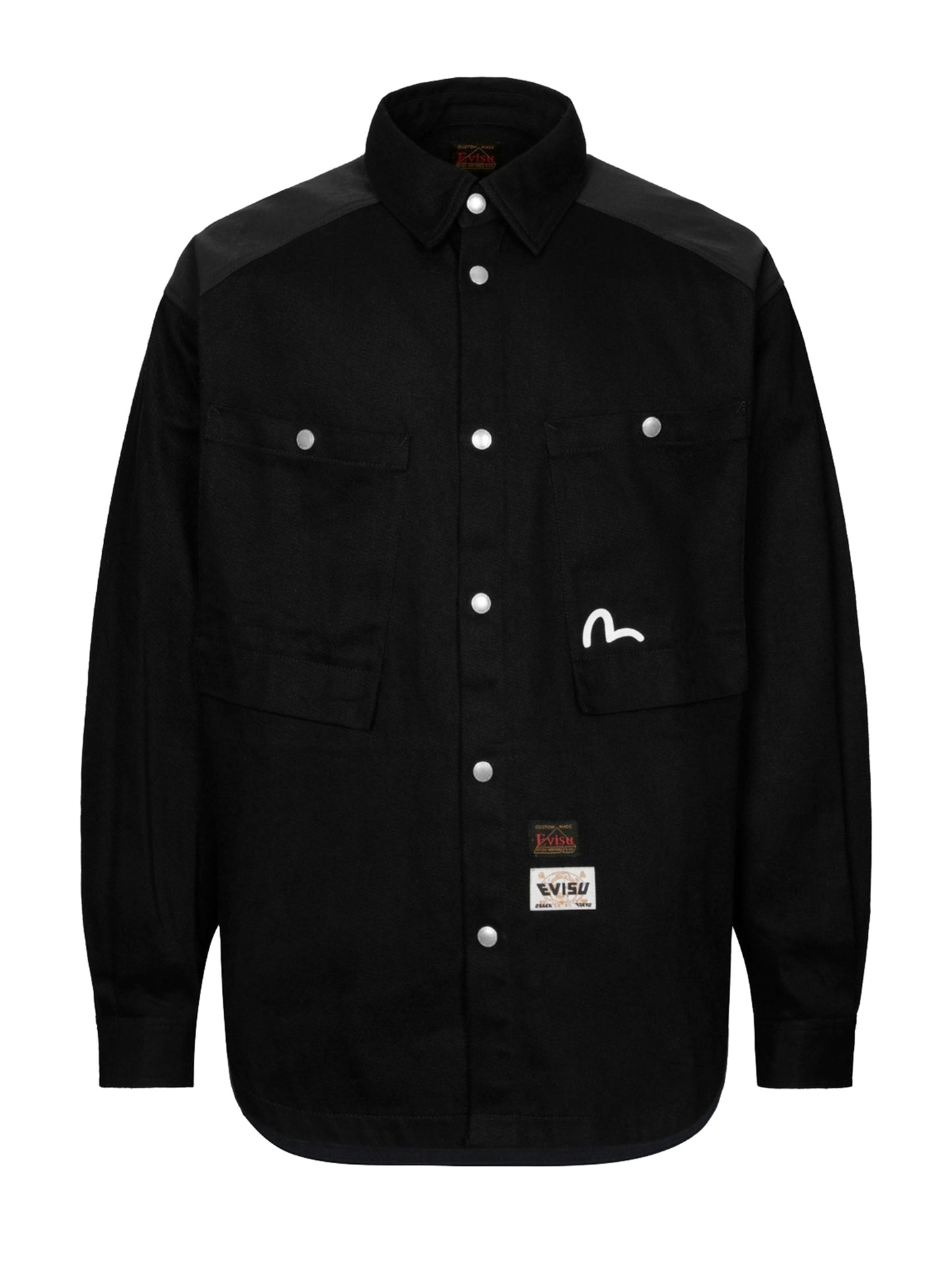 Seagull and Slogan Print Loose Fit Work Shirt Jacket