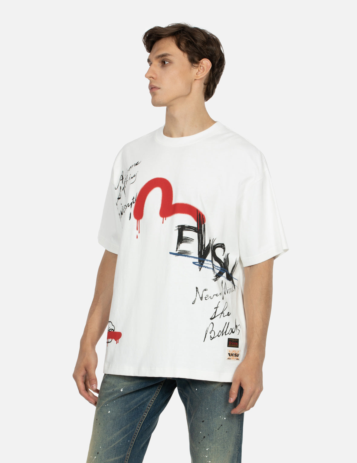 Graffiti Seagull and Text Print Loose Fit T-shirt