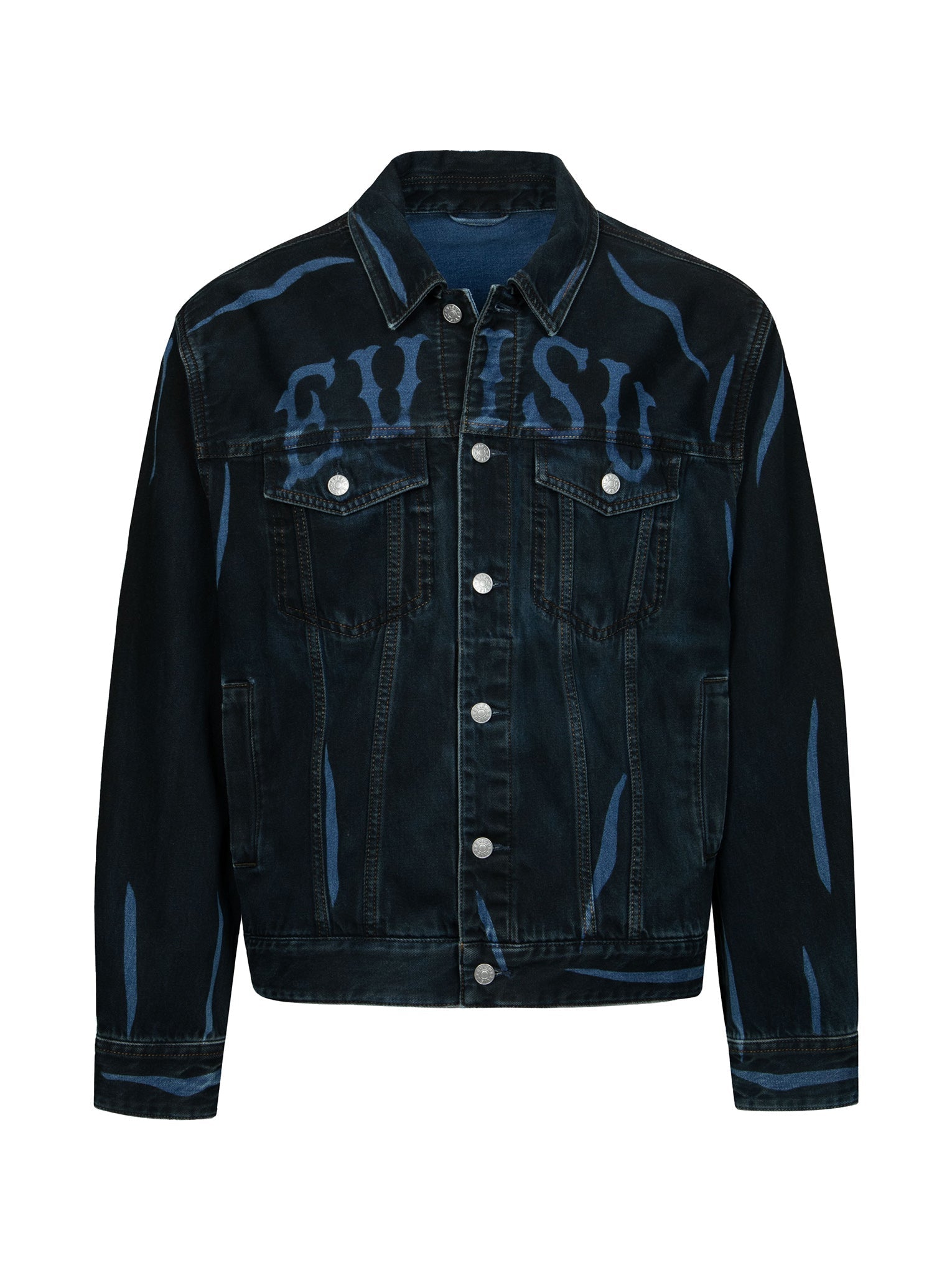 オーバーダイ ロゴとカモメのリラックス フィット デニム ジャケット – EVISU