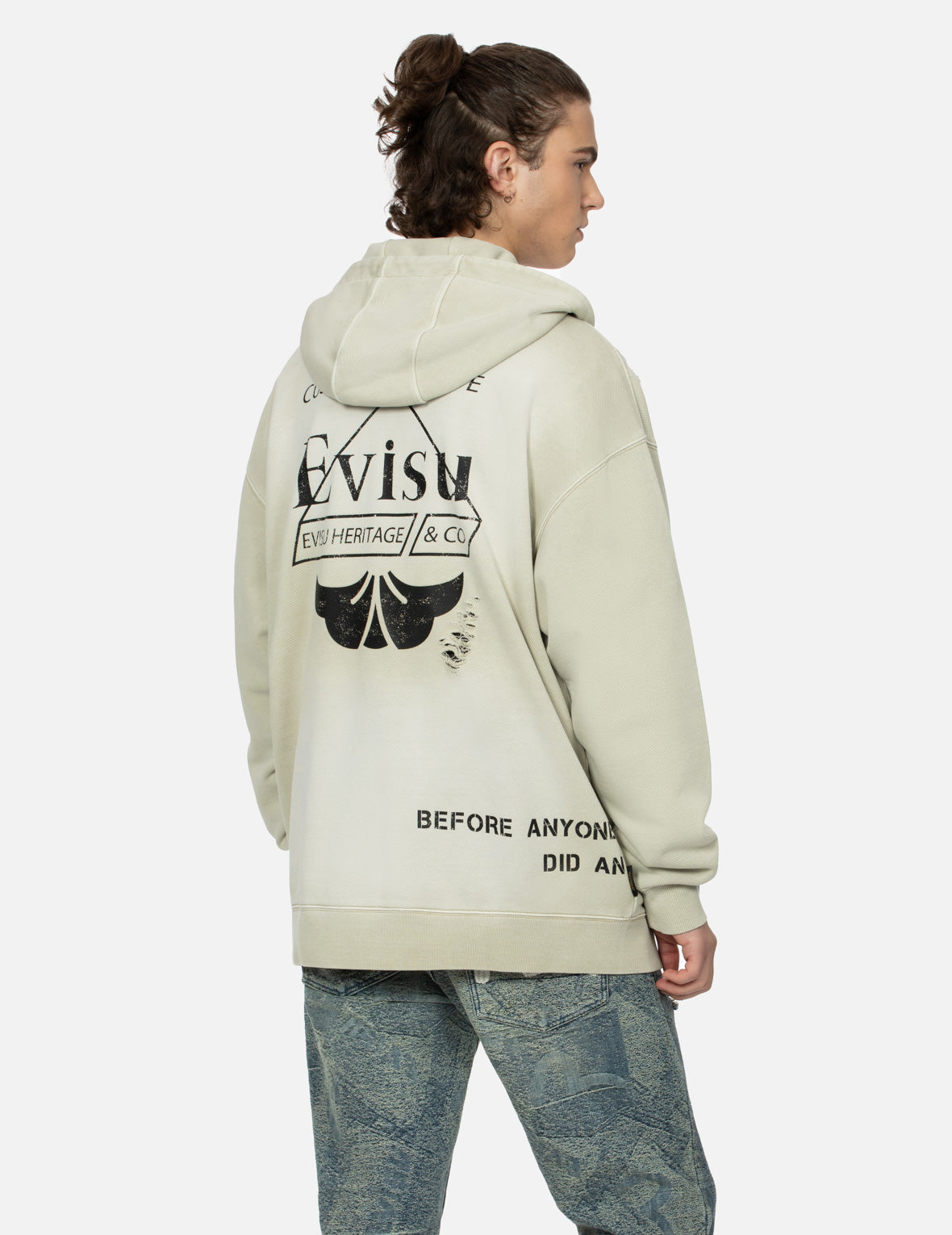 Multi Logos Print Loose Fit Washed Zip-Up Hoodie