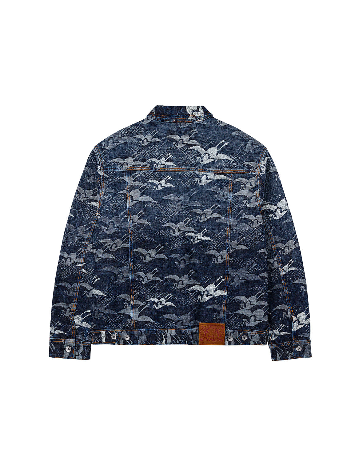 Allover Seagull Cranes Jacquard Loose Fit Denim Jacket