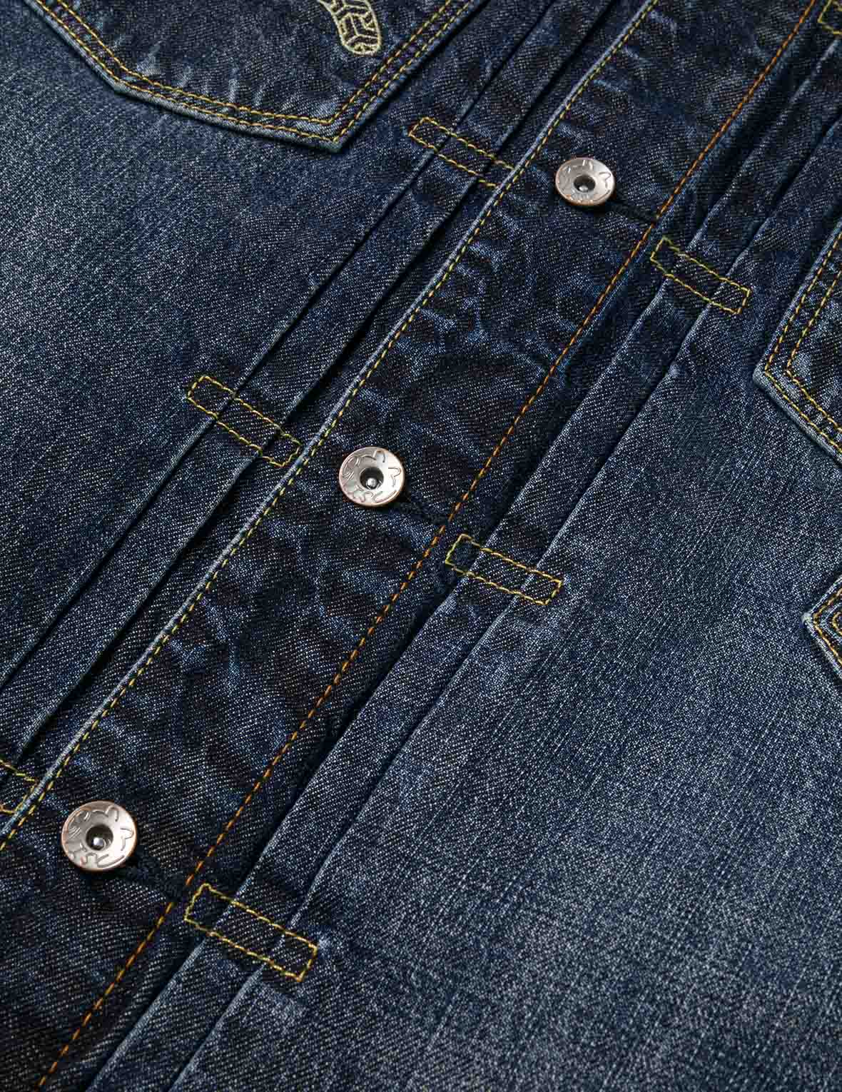 ウォッシュドマルチポケットと獅子舞プリント リラックスフィット デニムジャケット