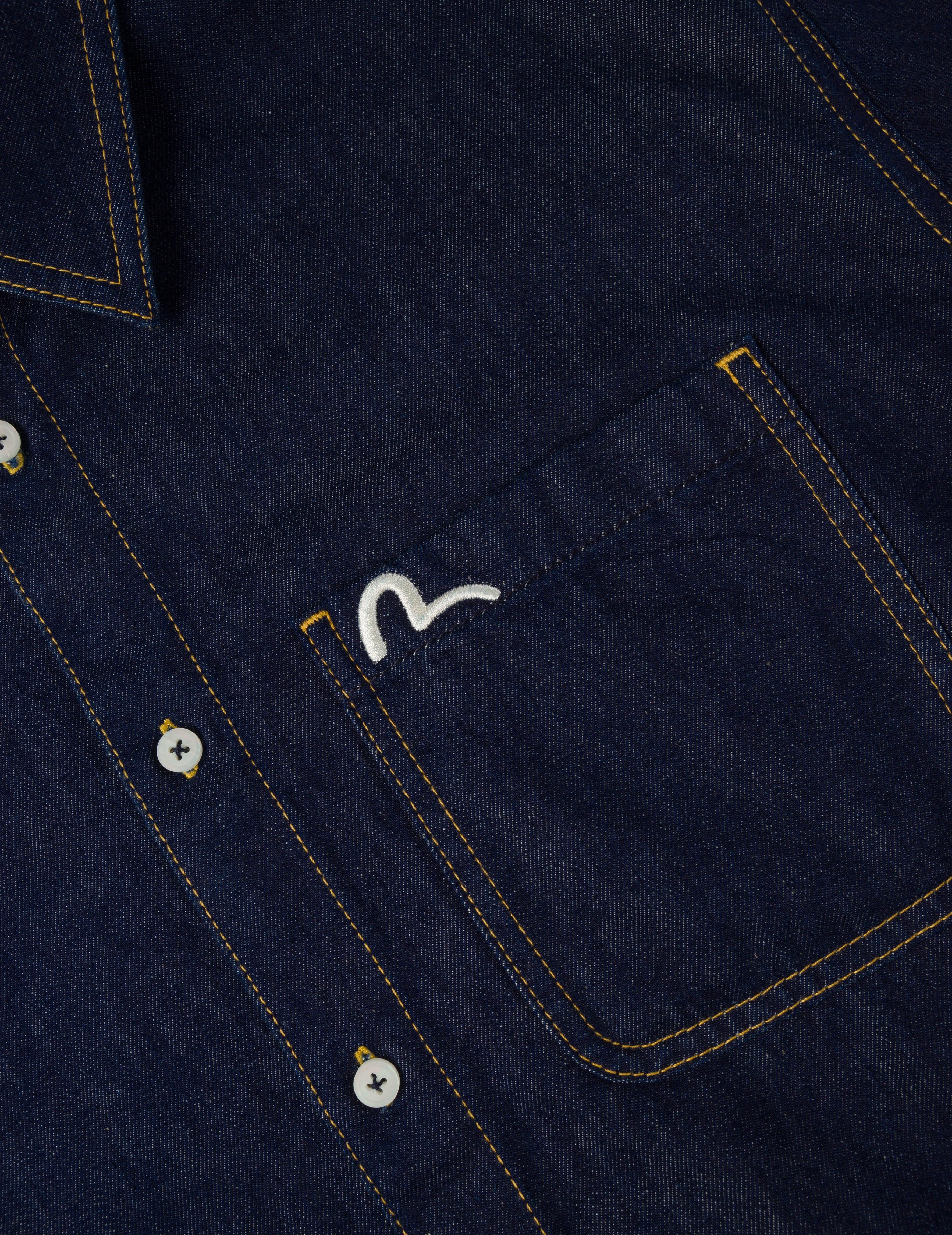 手描き千鳥格子プリント リラックスフィット デニムシャツ – EVISU