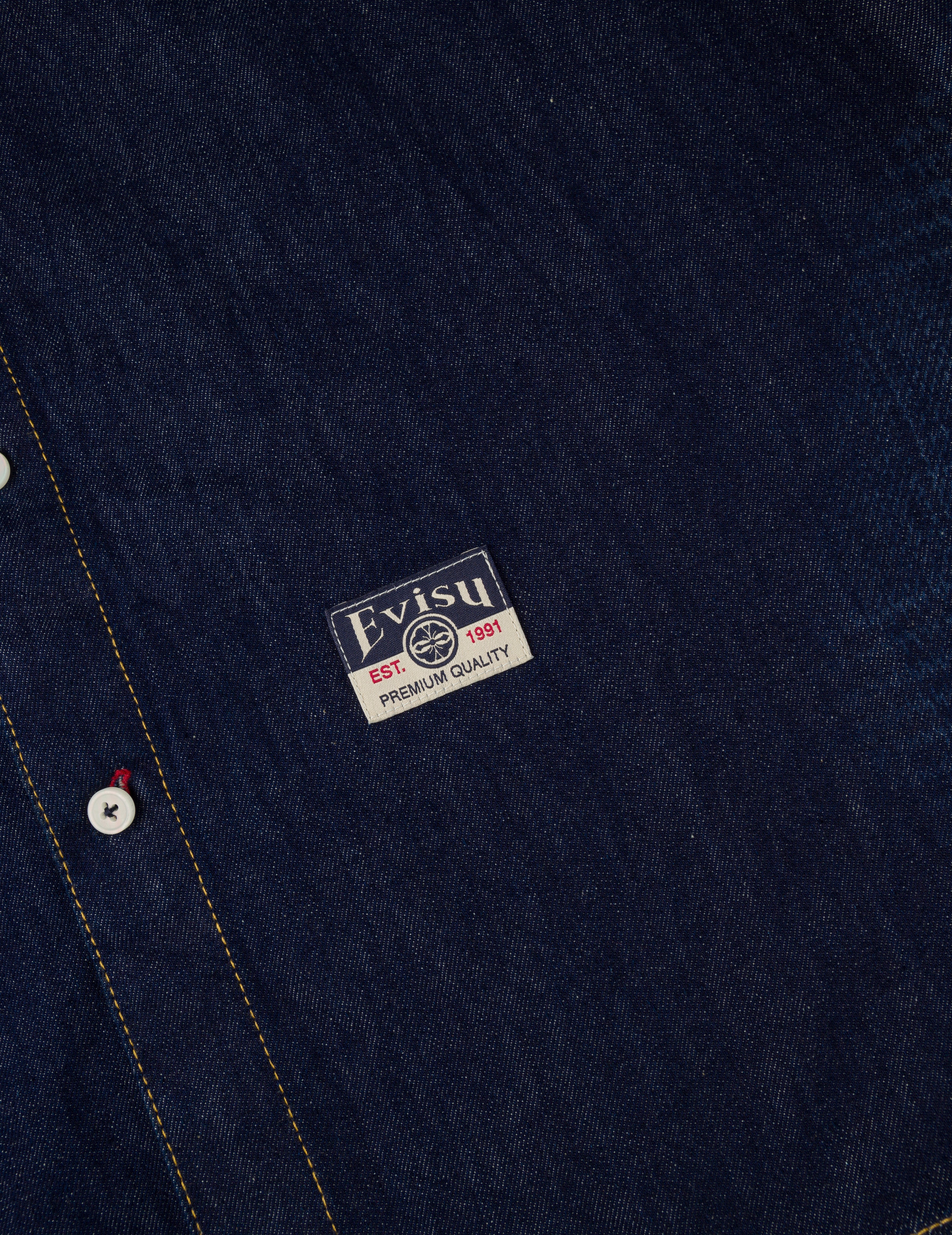 手描き千鳥格子プリント リラックスフィット デニムシャツ – EVISU