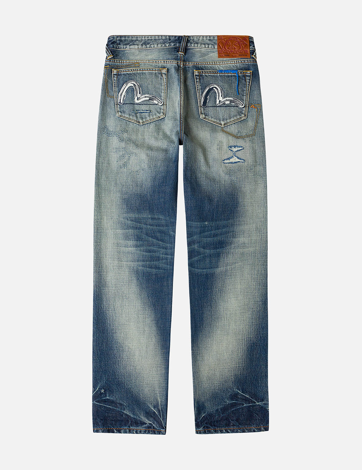 7-Pocket Design with Seagull Embroidery Washed Regular Fit Jeans #2000