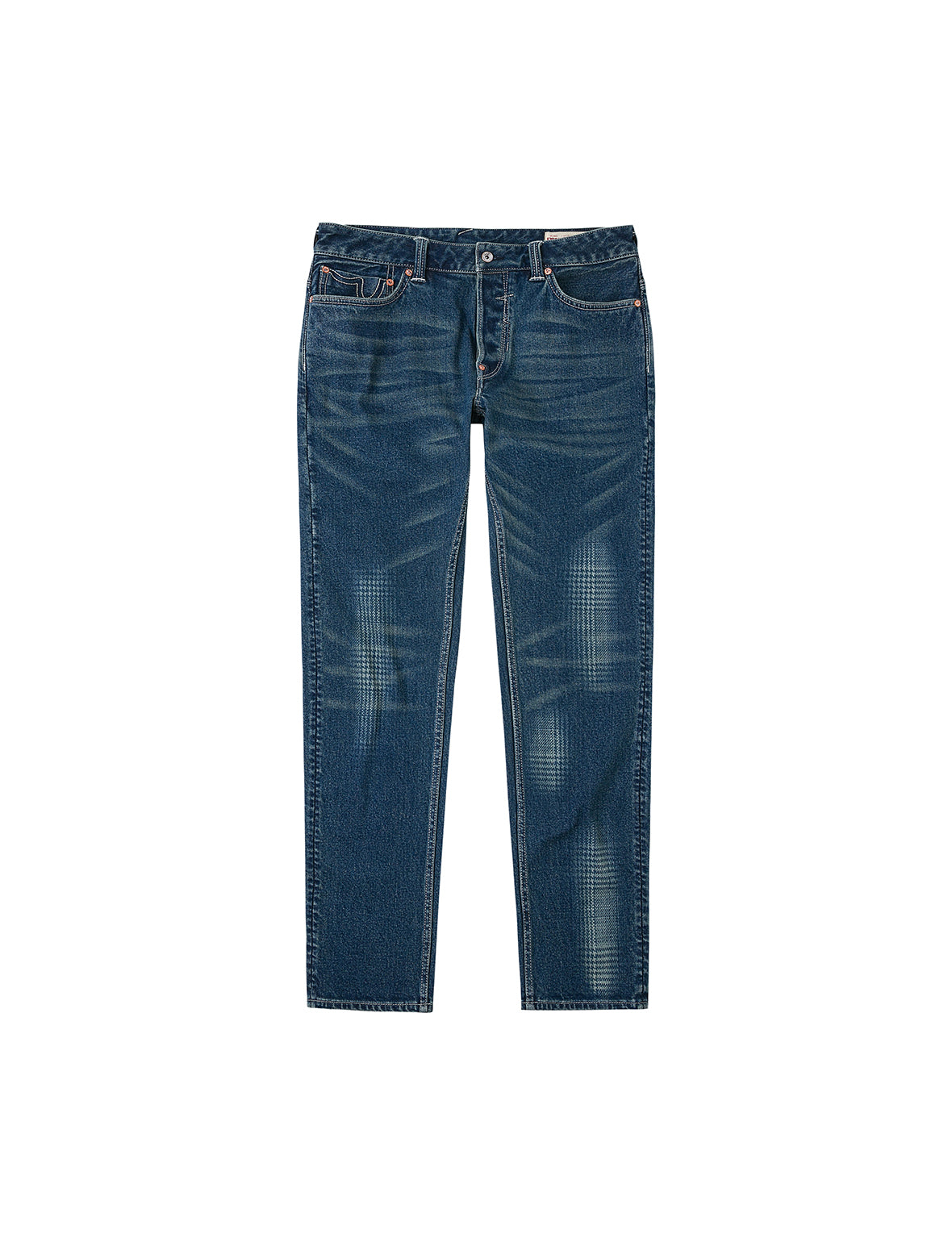 ウォッシュド手描き千鳥格子大黒プリント スリムフィット ジーンズ #2010