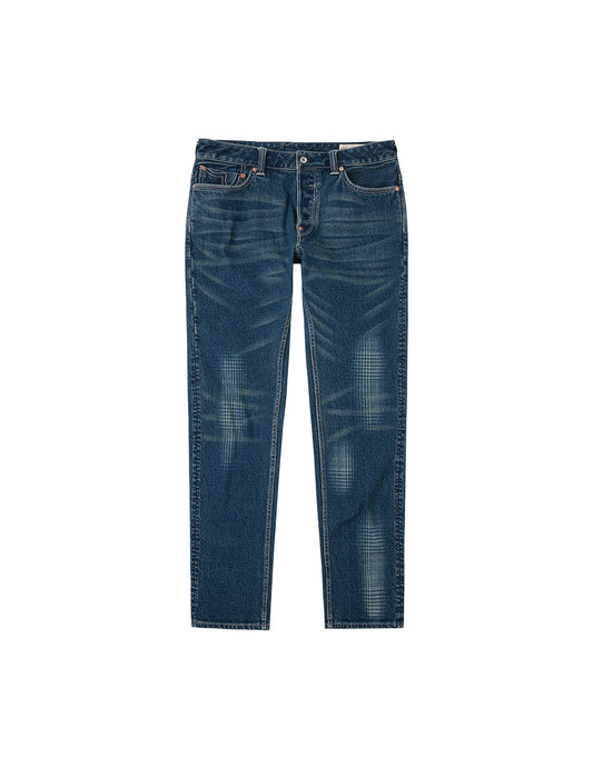 Washed Handbrush Houndstooth Daicock Print Slim Fit Jeans #2010