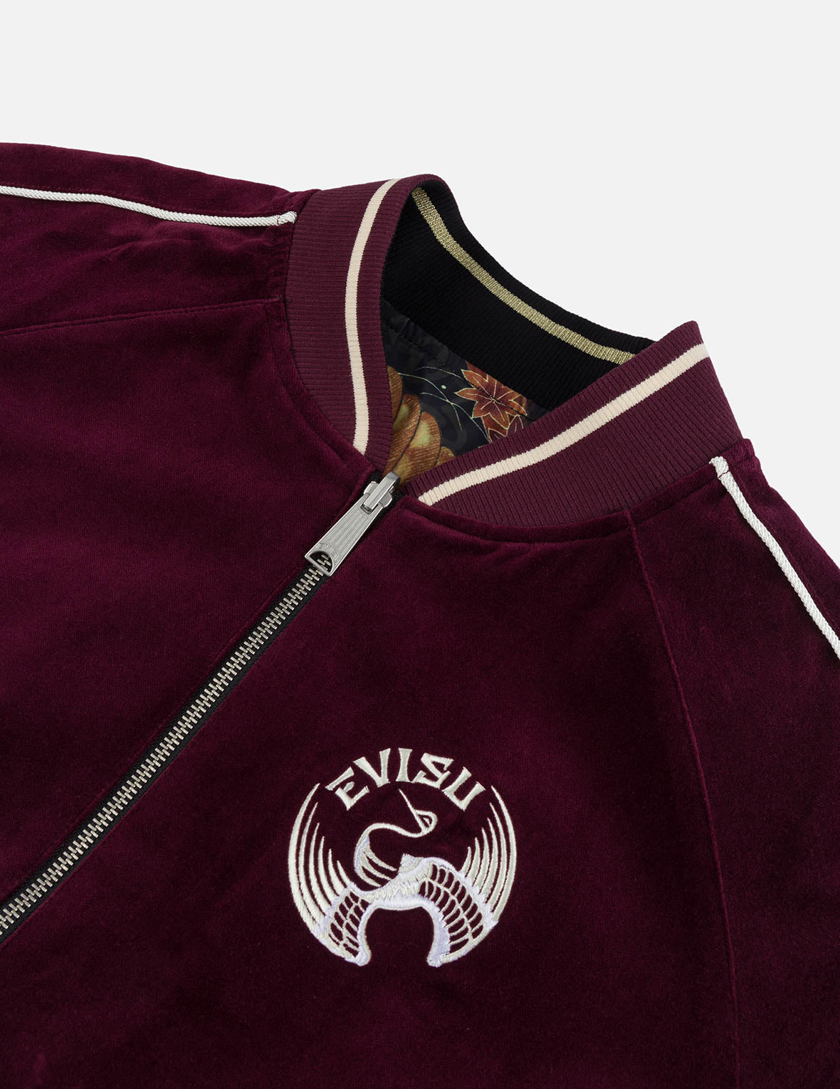 鶴とロゴ刺繍 レギュラーフィット リバーシブルボンバージャケット – EVISU