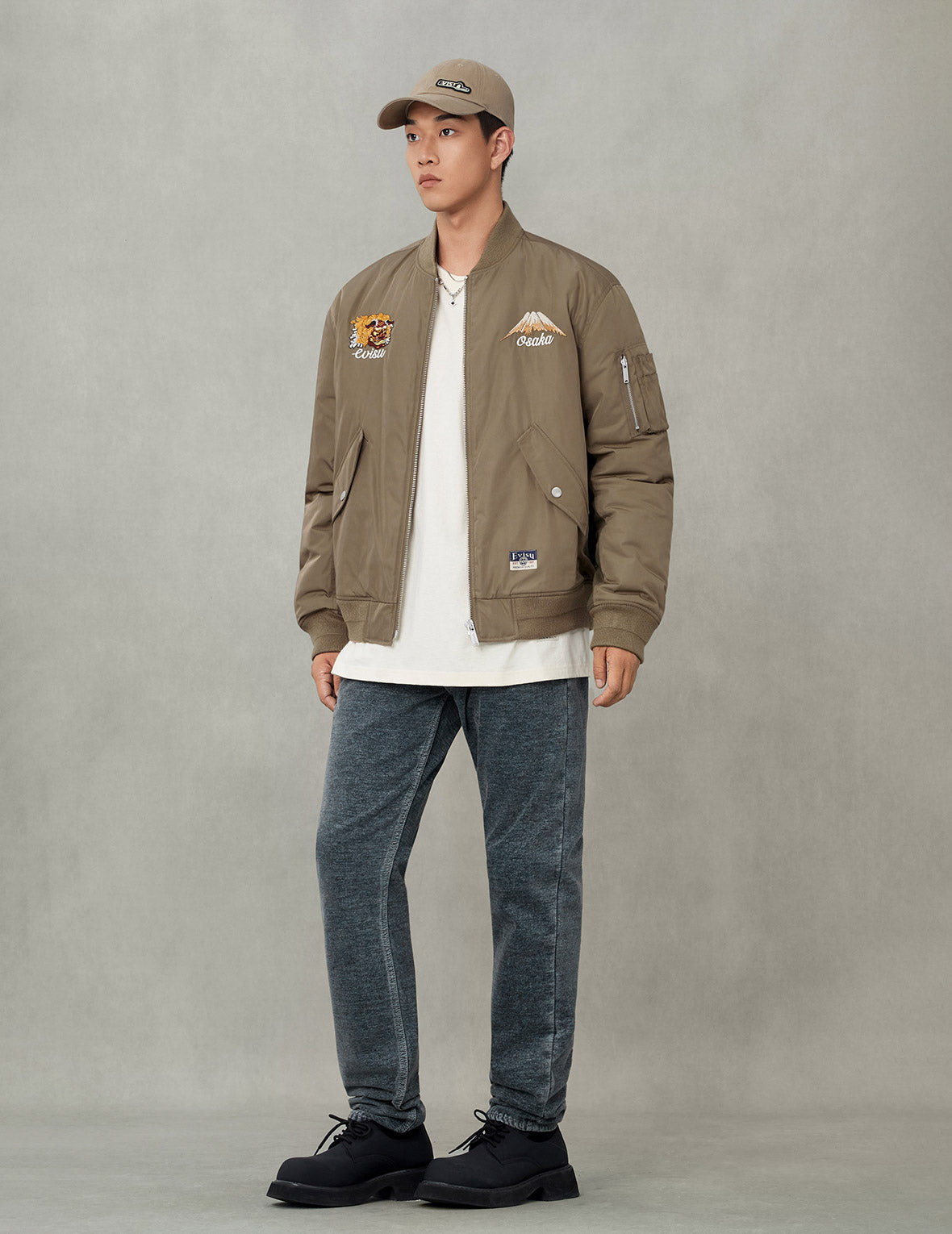 ロゴと仏頭獅子舞刺繍 リラックスフィット ボンバージャケット