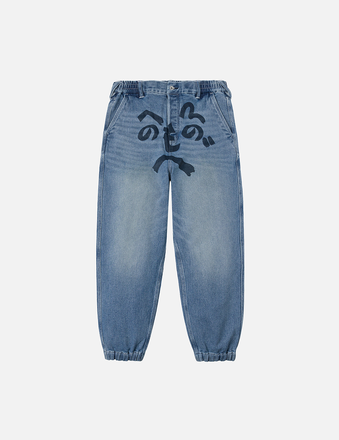 へのへのもへじ仏頭プリント ルーズフィット デニムジョガーズ – EVISU