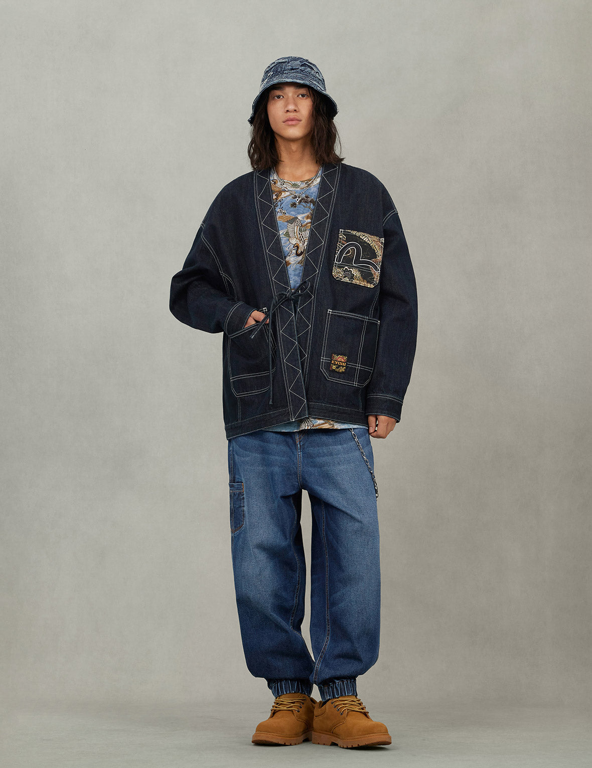 【希少】 EVISU ブルゾン　リバーシブル　刺繍　ジャケット　チェック　38 チェック柄リバーシブルブルゾン(90cm 黒): キッズ - ナルミヤ