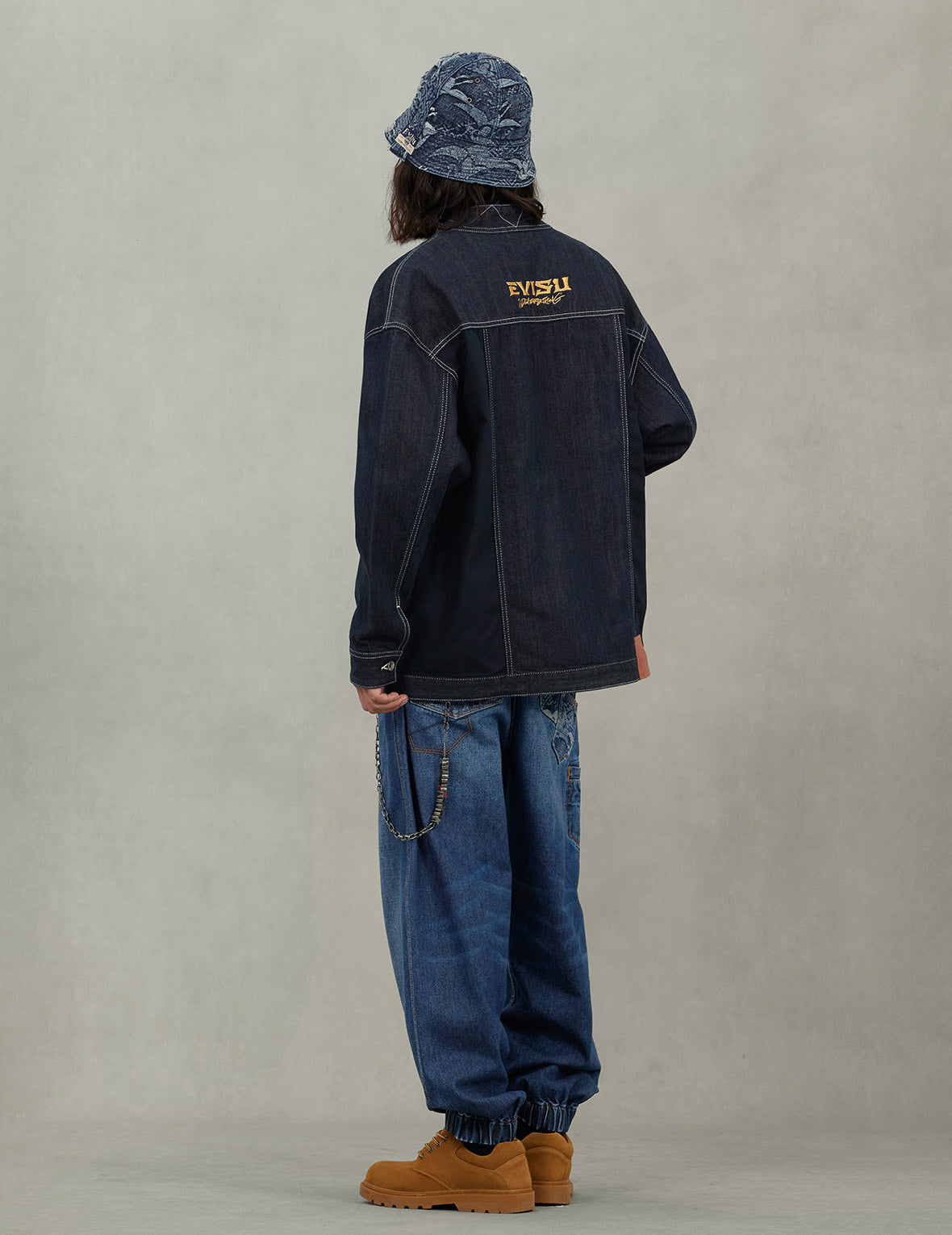 多ポケットブロケードパッチ リラックスフィット デニム着物 – EVISU