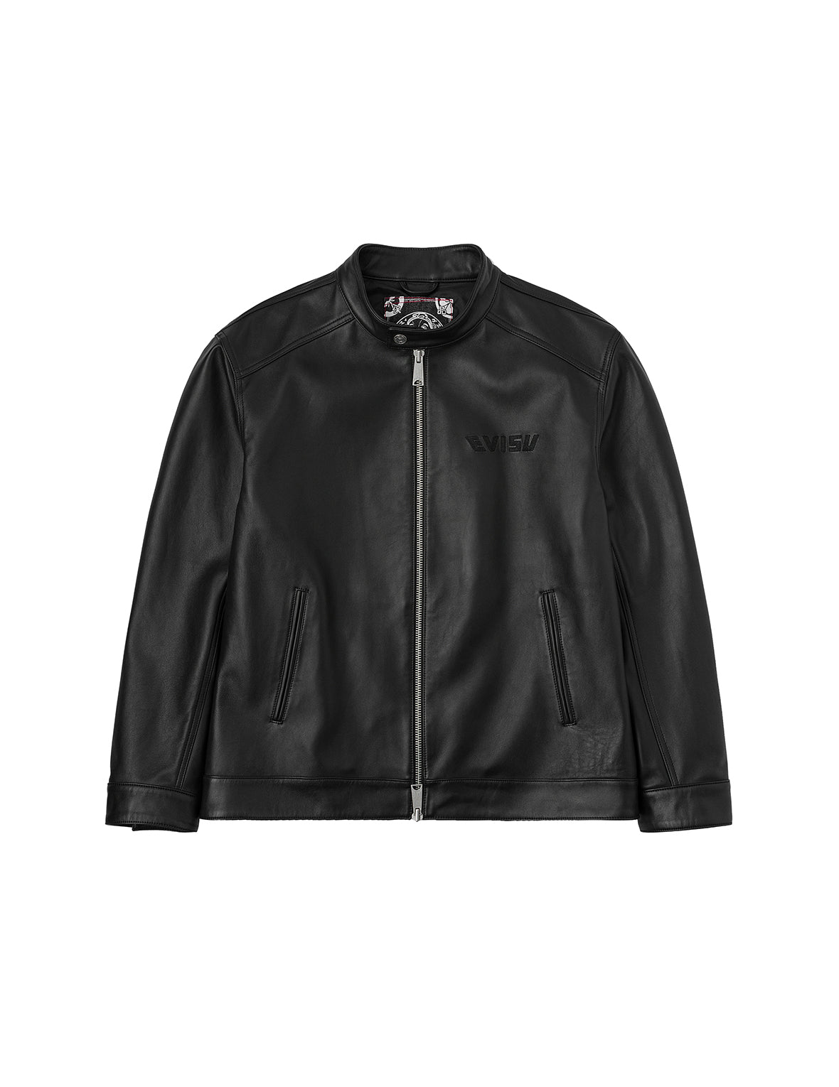 Logo and Seagull Embroidery Regular Fit Leather Jacket