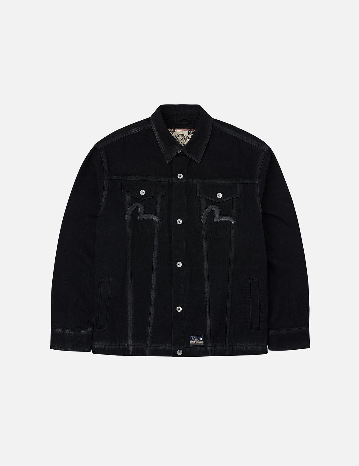 Kamon and Seagull Appliqué Regular Fit Denim Jacket Shirt
