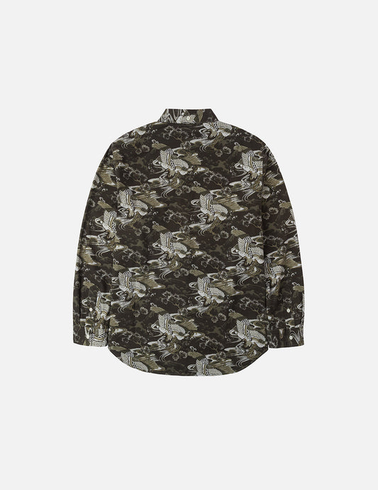 Allover Crane Print Relax Fit Shirt