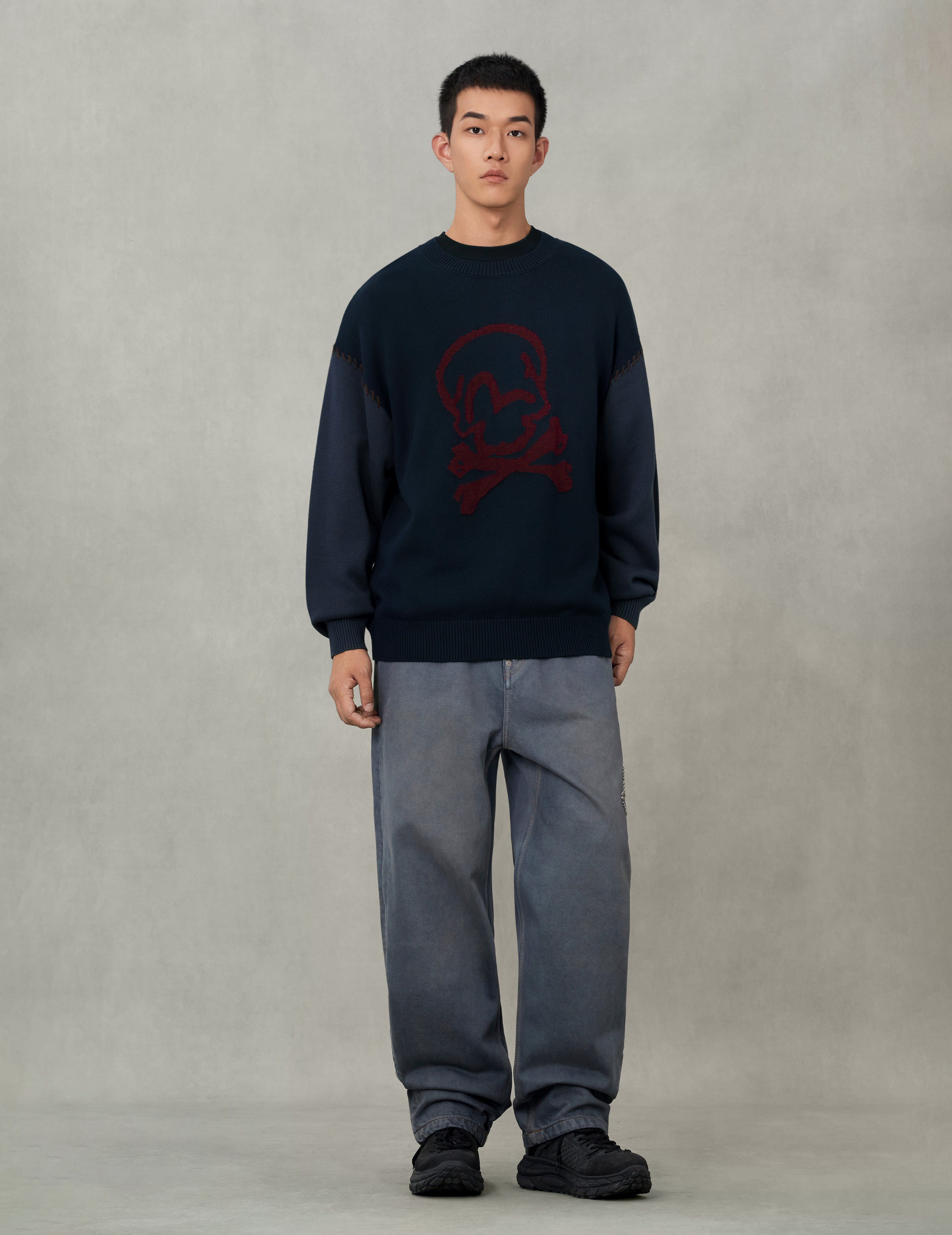 EVISU エヴィス ニット セーター カモメロゴ ビッグロゴ ブラック M EVISUセーター 黒 ビックカモメペイント 42 薄手 【公式通販】