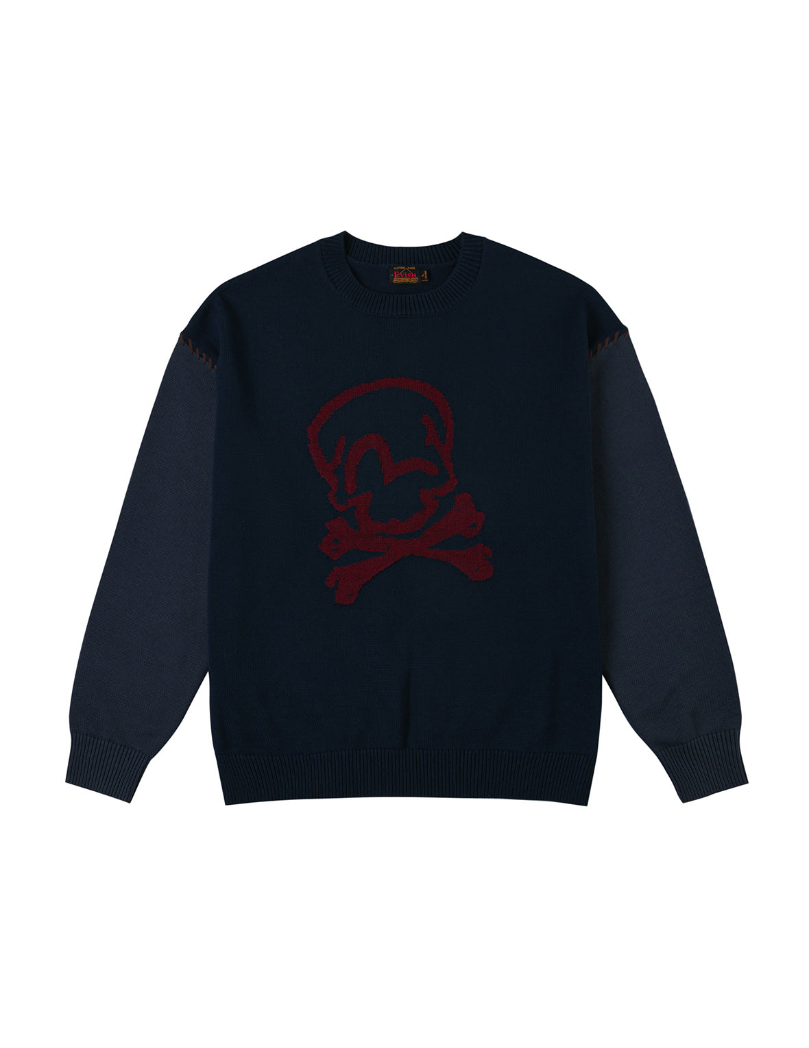 Skull and Seagull Jacquard Oversized Color-Blocking Knit Sweater