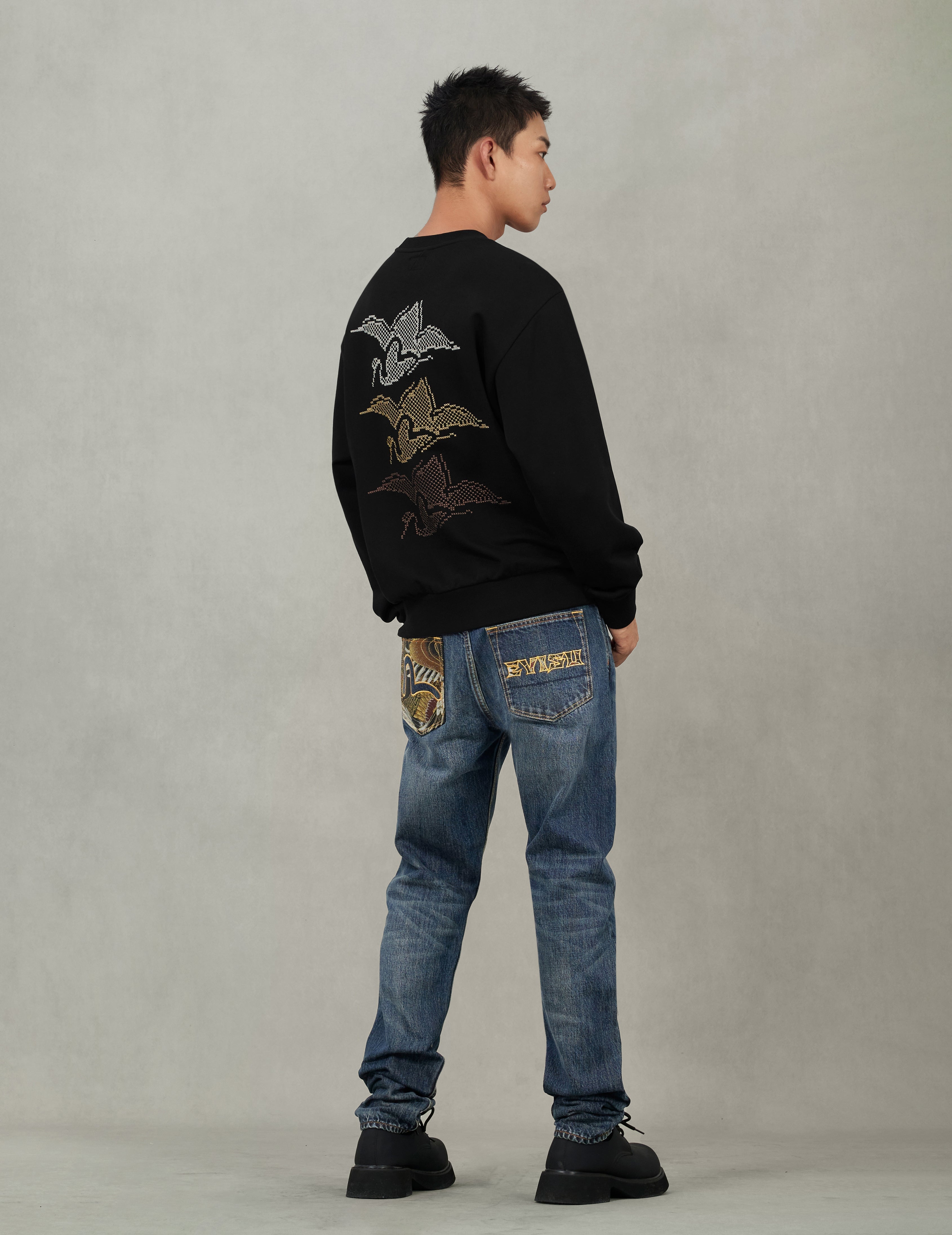 Crane and Seagull Embroidery Relax Fit Sweatshirt