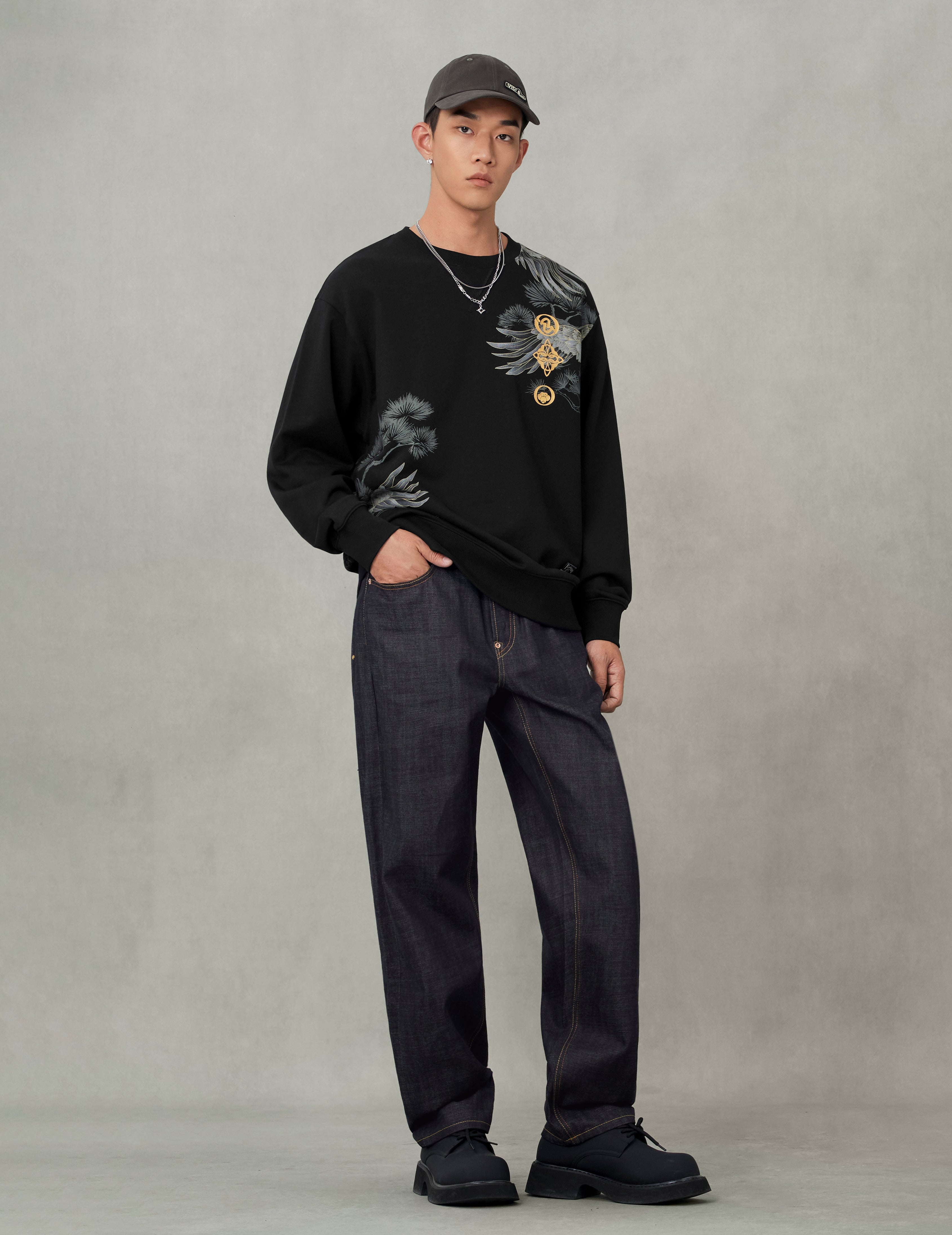 鶴の恩返し箔プリント リラックスフィット スウェットシャツ – EVISU