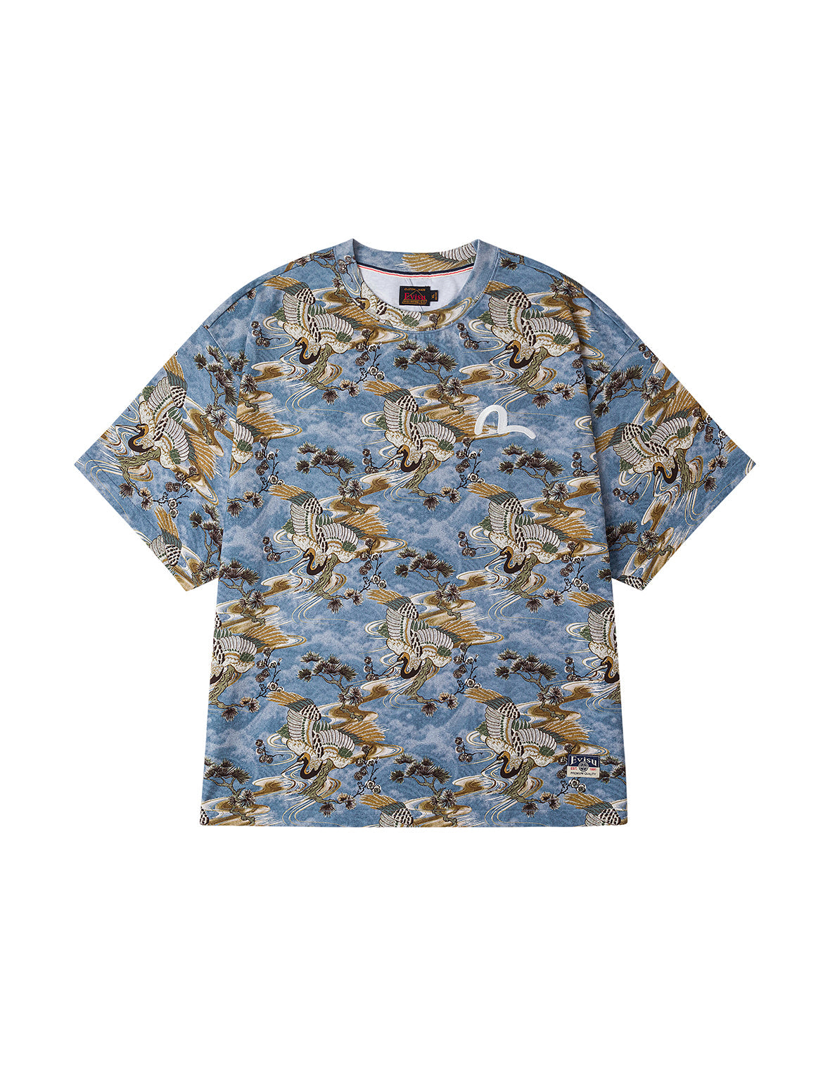 オールオーバー鶴プリント リラックスフィット Tシャツ