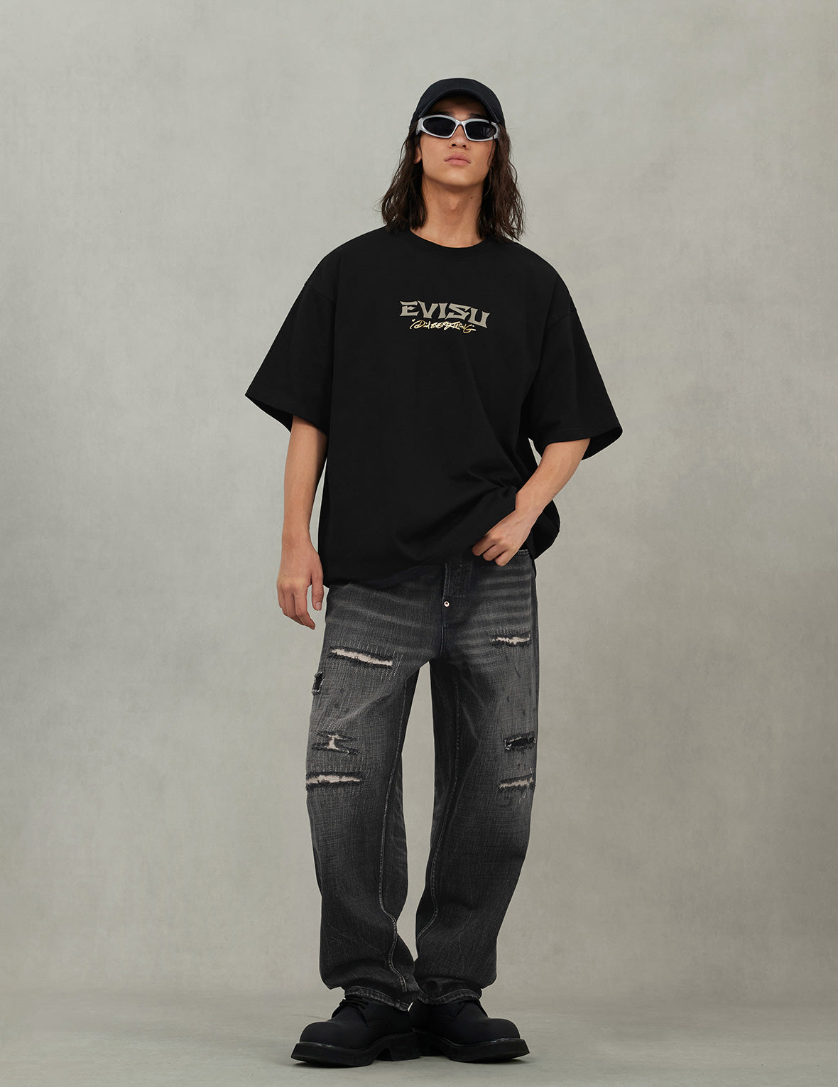 鶴とロゴプリント ルーズフィット Tシャツ