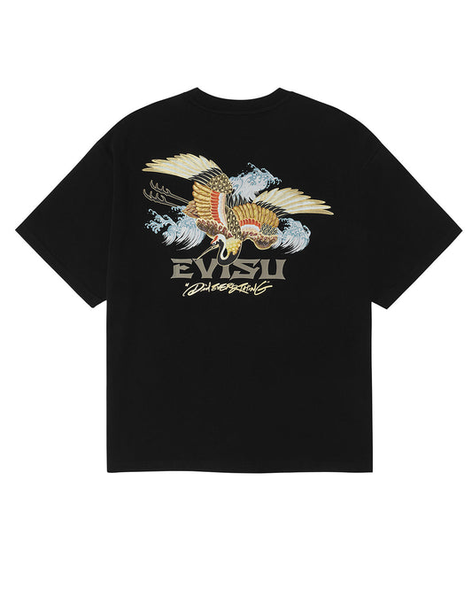 鶴とロゴプリント ルーズフィット Tシャツ
