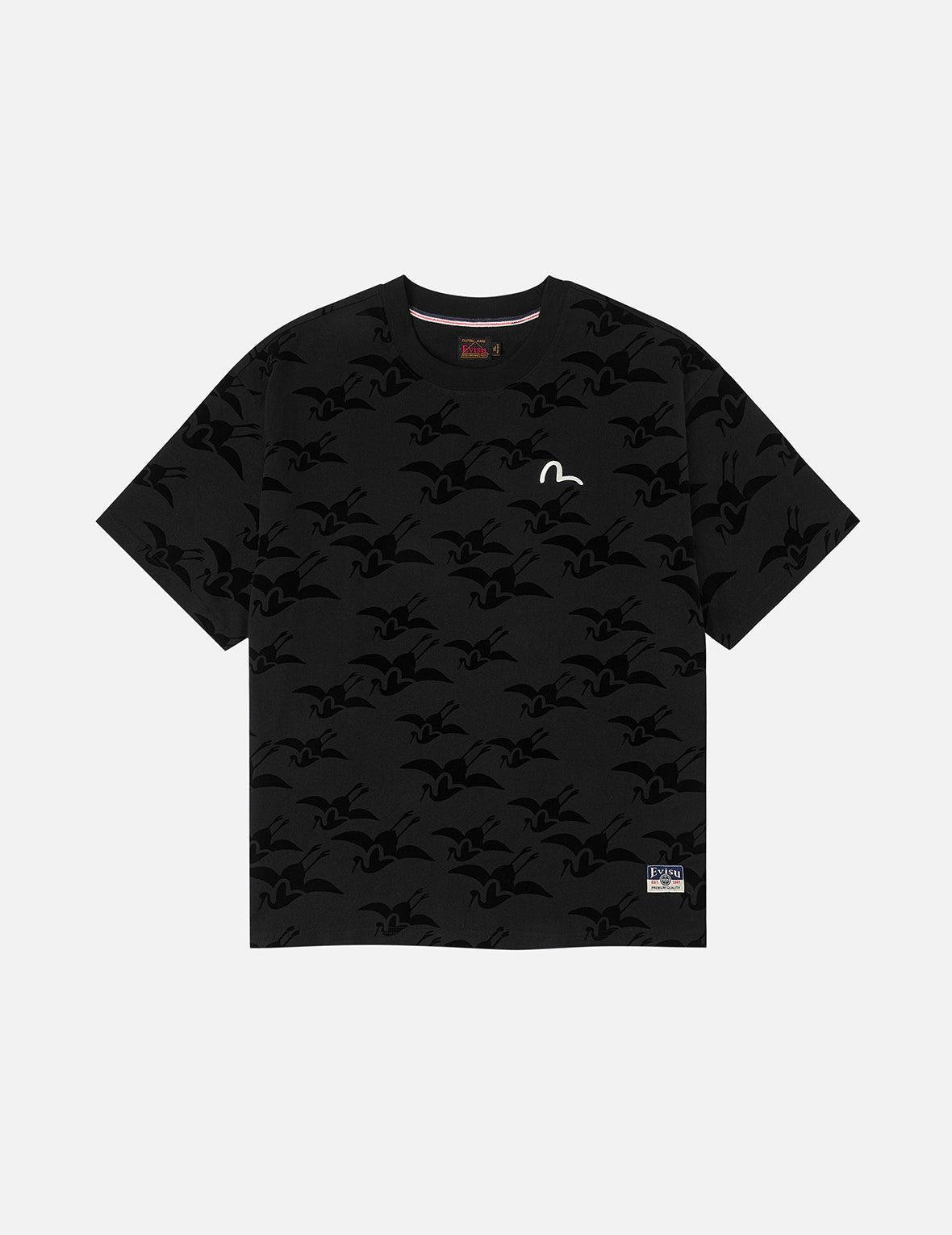 オールオーバーカモメ鶴フロッキープリント リラックスフィット Tシャツ