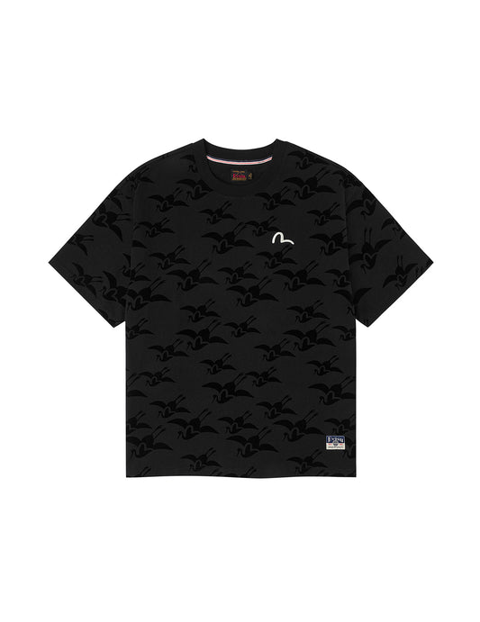 Allover Seagull Crane Flocking Print Relax Fit T-shirt