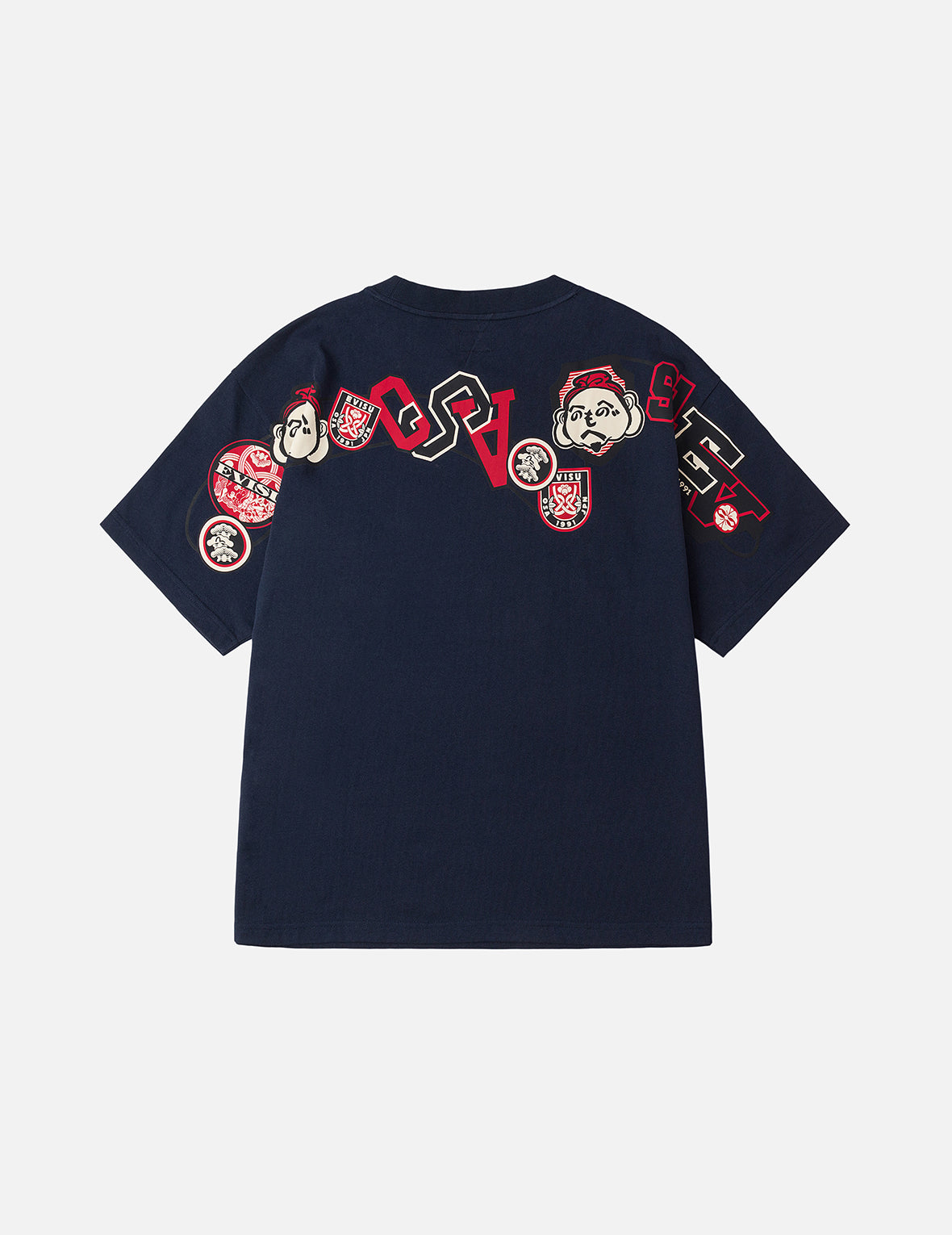 へのへのもへじ仏頭と知恵の輪タグ 大黒プリント リラックスフィット Tシャツ