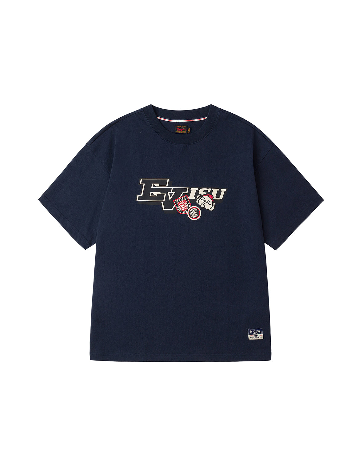 へのへのもへじ仏頭と知恵の輪タグ 大黒プリント リラックスフィット Tシャツ