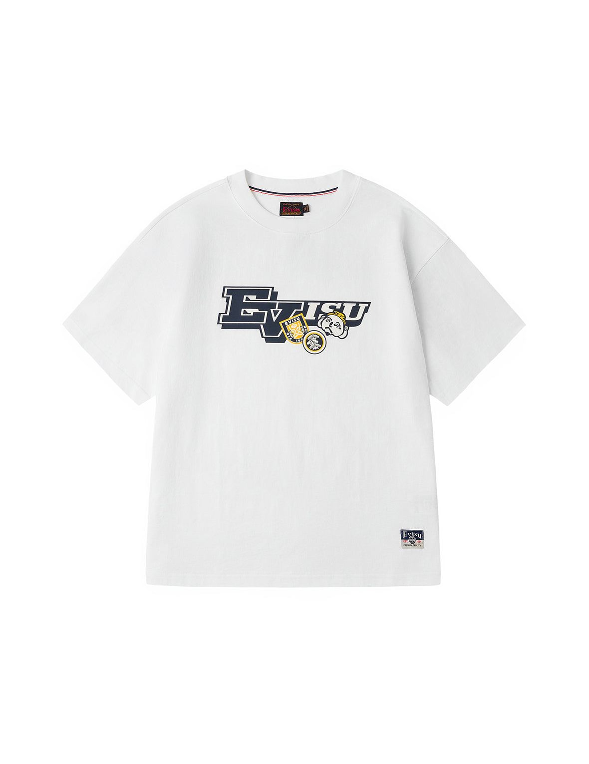へのへのもへじ仏頭と知恵の輪タグ 大黒プリント リラックスフィット Tシャツ