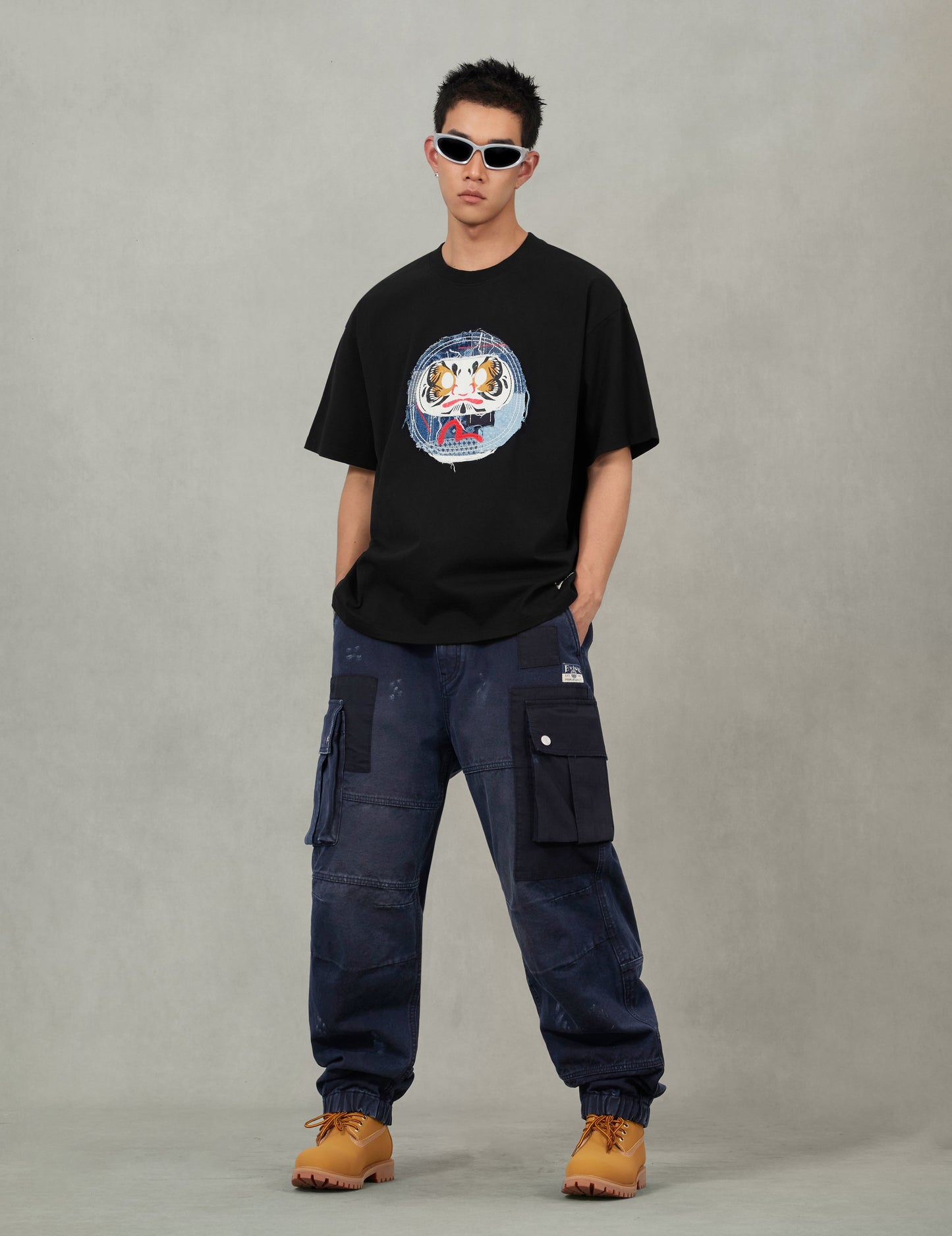 Sashiko Daruma and Seagull Relax Fit T-Shirt