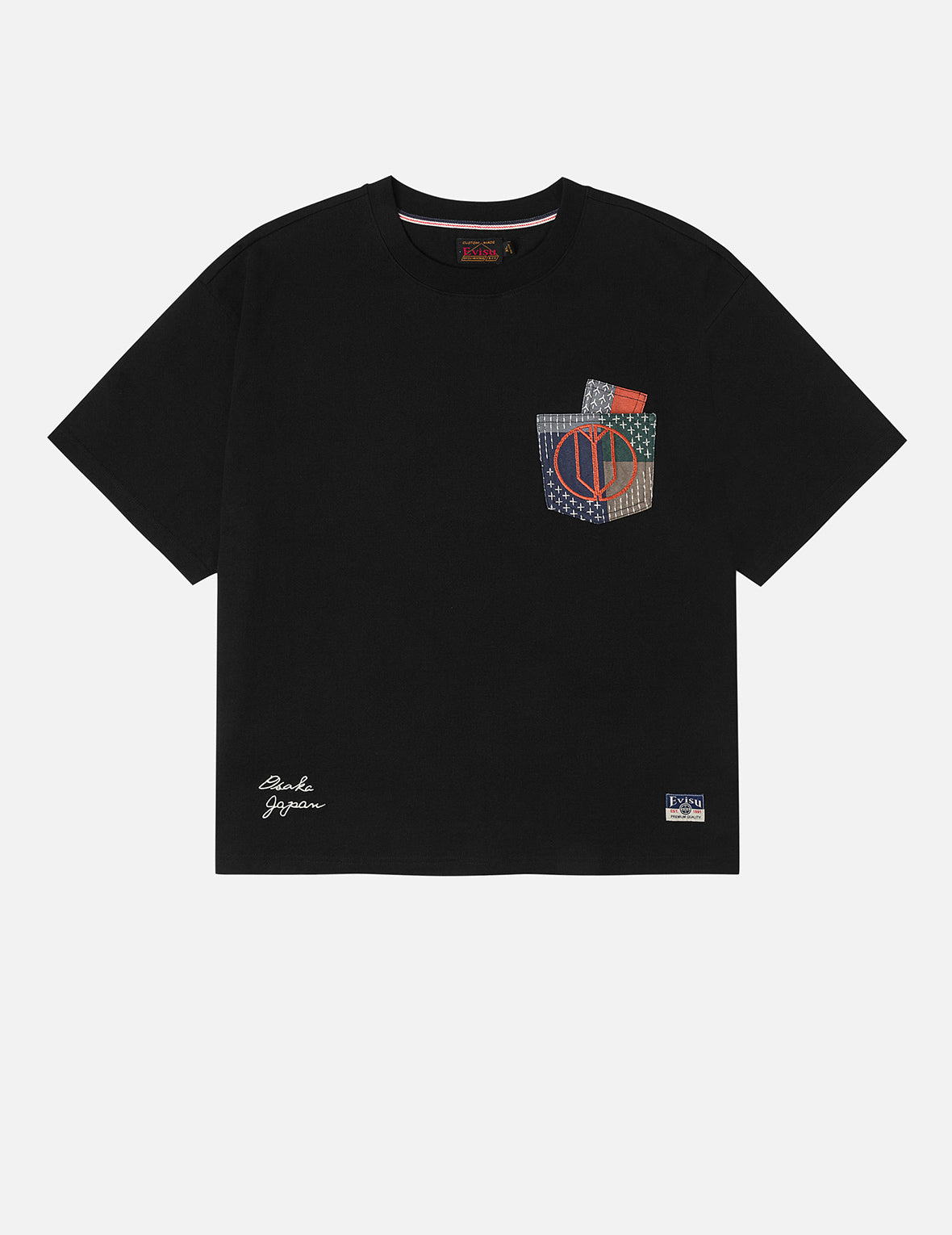 多ポケットカラーブロッキング刺子 ルーズフィット Tシャツ