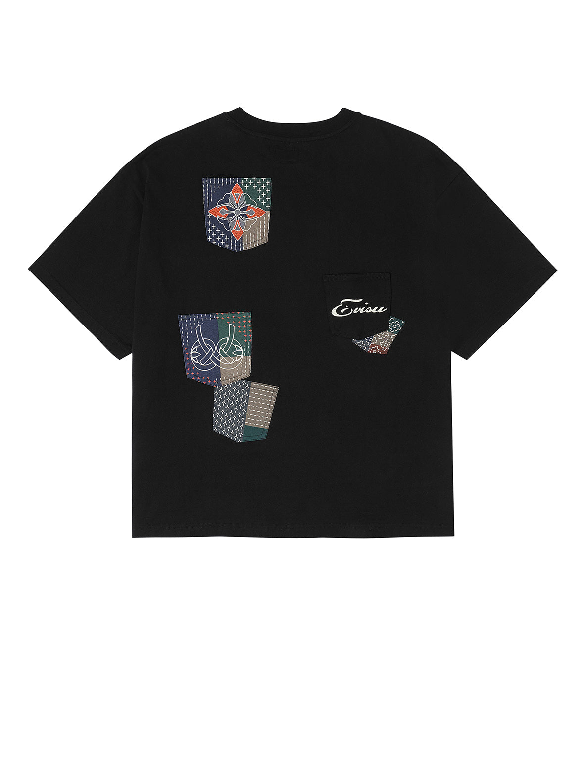 多ポケットカラーブロッキング刺子 ルーズフィット Tシャツ