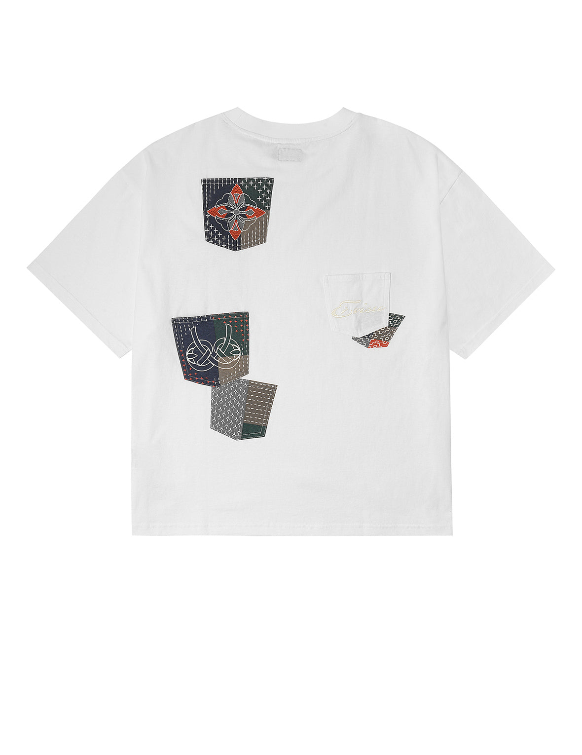 多ポケットカラーブロッキング刺子 ルーズフィット Tシャツ